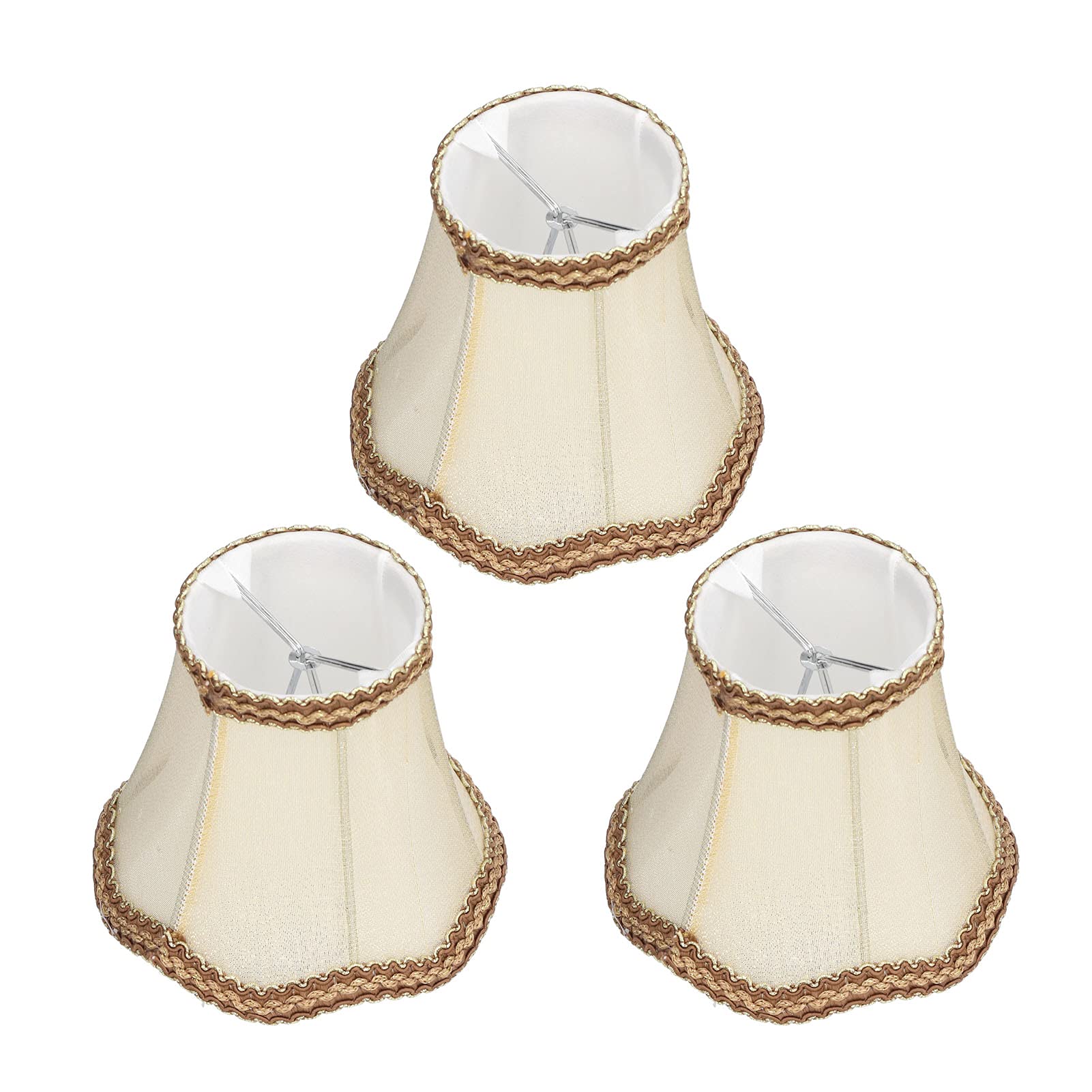 3-Pack Modern Clip-On Fabric Lampshades - 5.1x4.7x3.1 Inch Scalloped Bell Design for E14 Candle Bulbs - Elegant Chandelier & Table Lamp Shades for Bedroom, Hotel, KTV, Club & Hall Decor (Indoor Lighting)