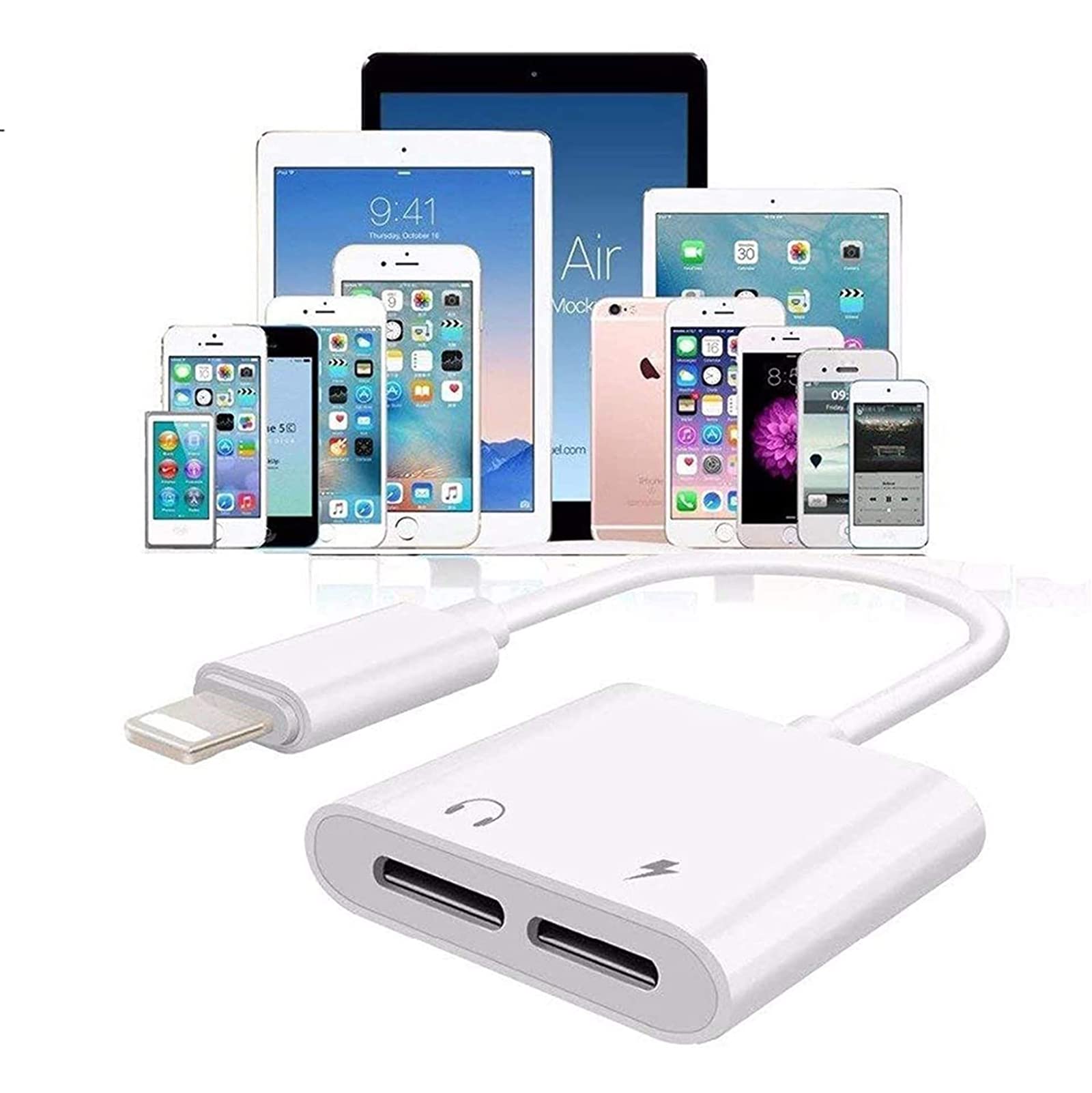 Apple MFi Certified 2-Pack iPhone Lightning to Dual Lightning Adapter - Splitter for Charging & AUX Headphones - Compatible with iPhone 13/12/11/SE/X/XR/XS/8/7 - Perfect for Car, Home & Travel Use
