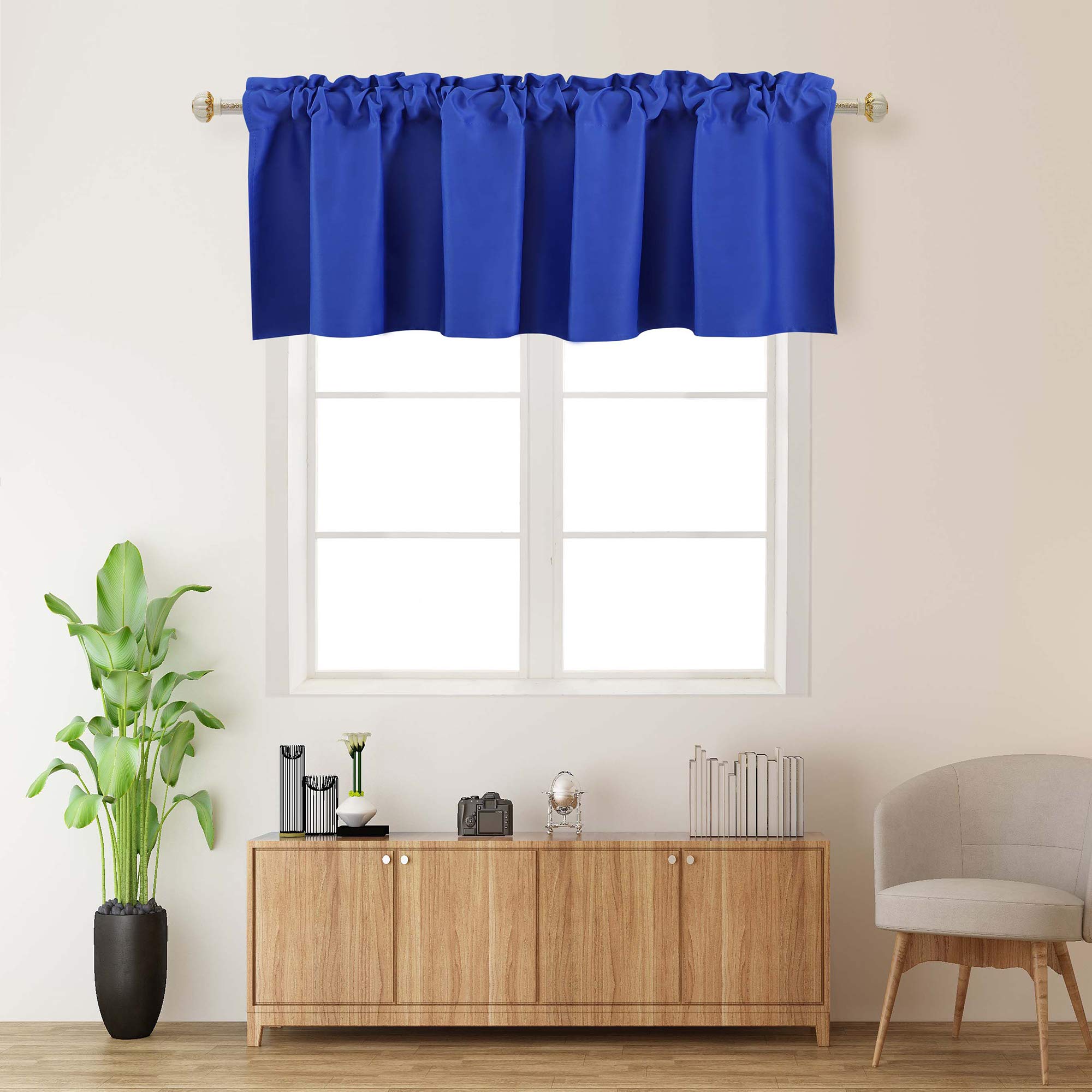 Royal Blue Blackout Valance Curtain - 42 x 18 Inch Kitchen Window Treatment with Rod Pocket, Darkening Panel for Loft, Nursery, Girls & Boys Bedroom - Perfect for Small Windows, Light Control & Privacy