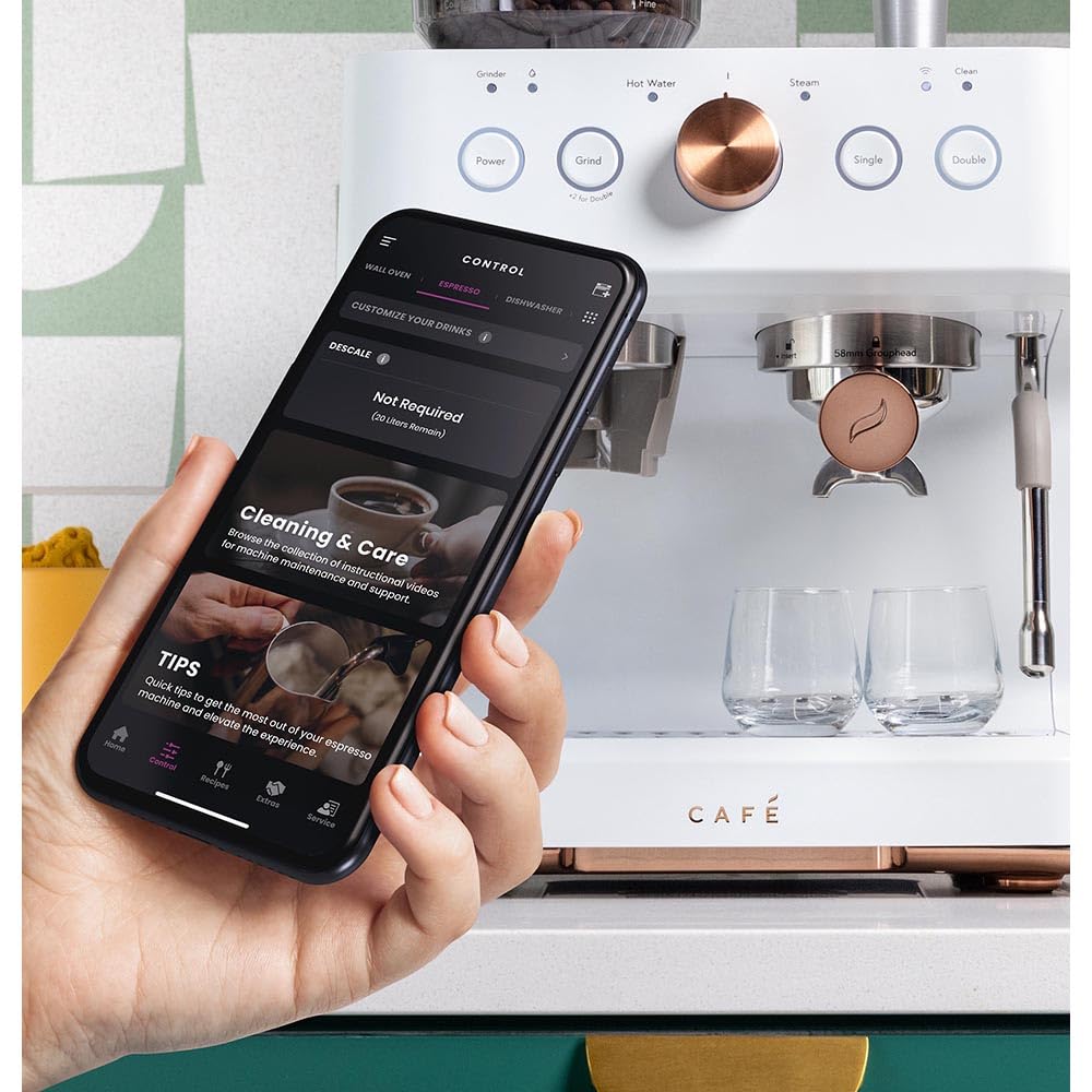 Café Bellissimo Semi Automatic Espresso Machine with Milk Frother - WiFi Connected Smart Home Coffee Maker | Built-In Coffee Bean Grinder, 15-Bar Pressure Pump & 95oz Water Tank | Matte White Finish | Perfect for Home Baristas & Coffee Lovers