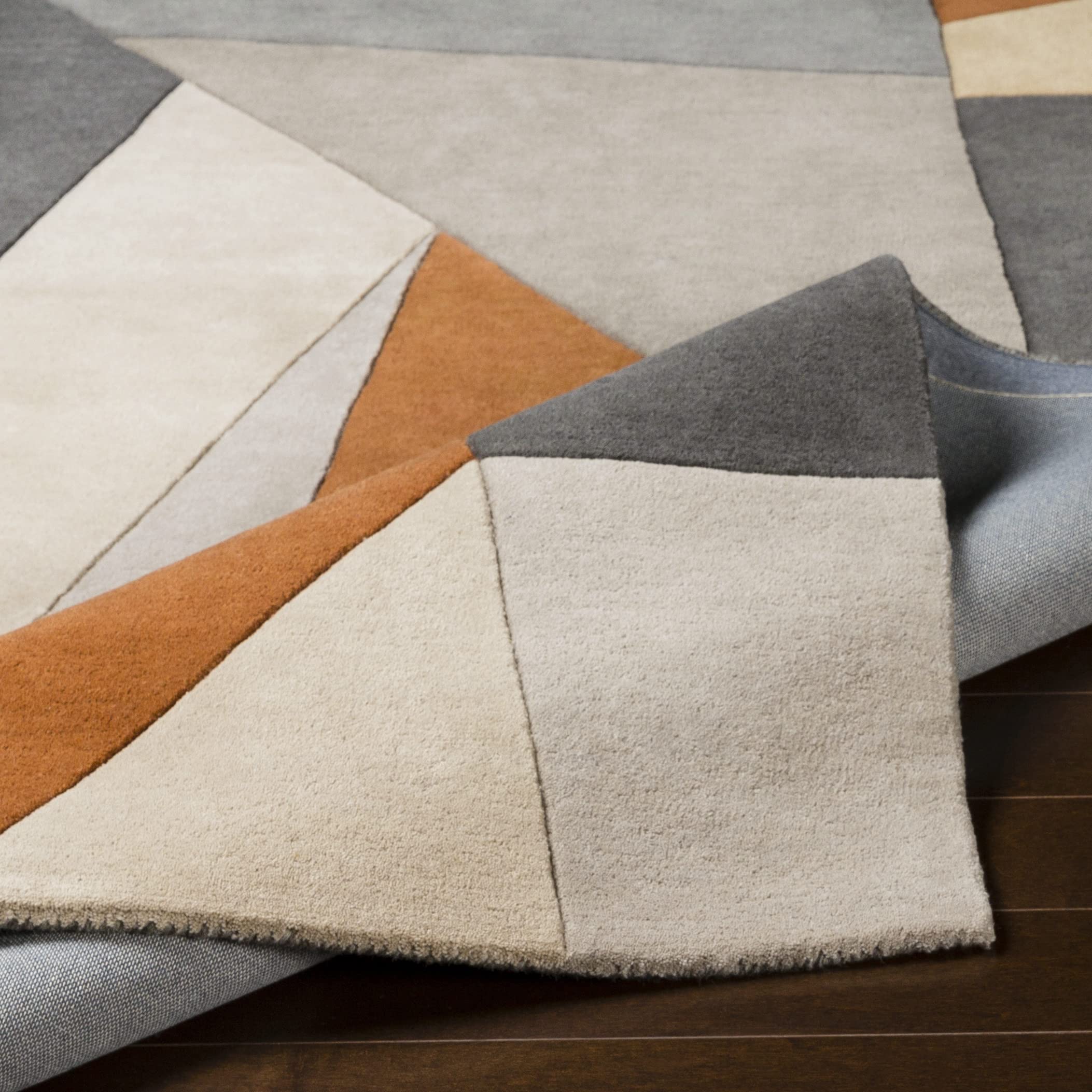 Premium 12x15 Modern Burnt Orange Area Rug - Soft Wool Carpet for Living Room, Bedroom, Kitchen - Stylish Orange Grey Cream Design - Perfect for Home Decor & Cozy Spaces (12' x 15')