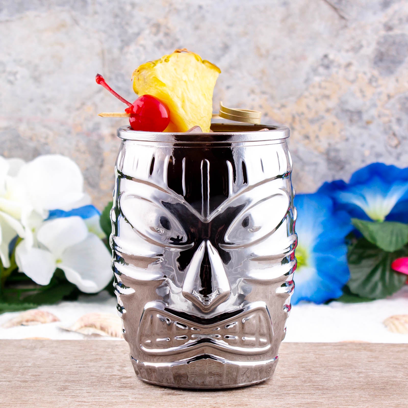 BarConic® Silver Plated Tiki Old Fashioned Cocktail Glass - Vintage Style Drinking Cup for Whiskey, Rum & Tropical Cocktails - Perfect for Home Bars, Luau Parties & Tiki Themed Events