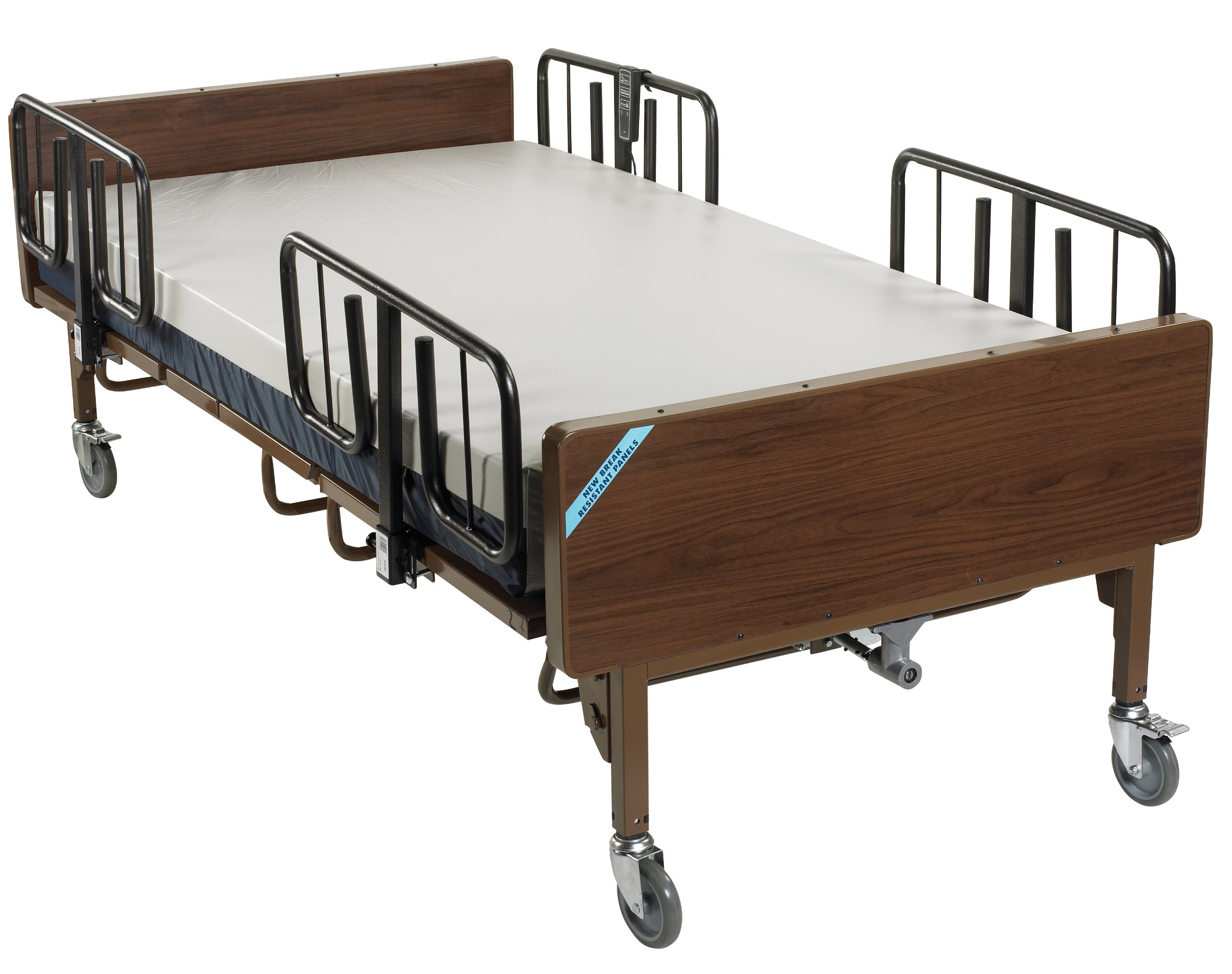 Drive Medical Heavy Duty Bariatric Hospital Bed - 42 Inch Wide, 450 lbs Weight Capacity, Adjustable Height, Brown Finish | Ideal for Home Care, Elderly Patients & Medical Facilities