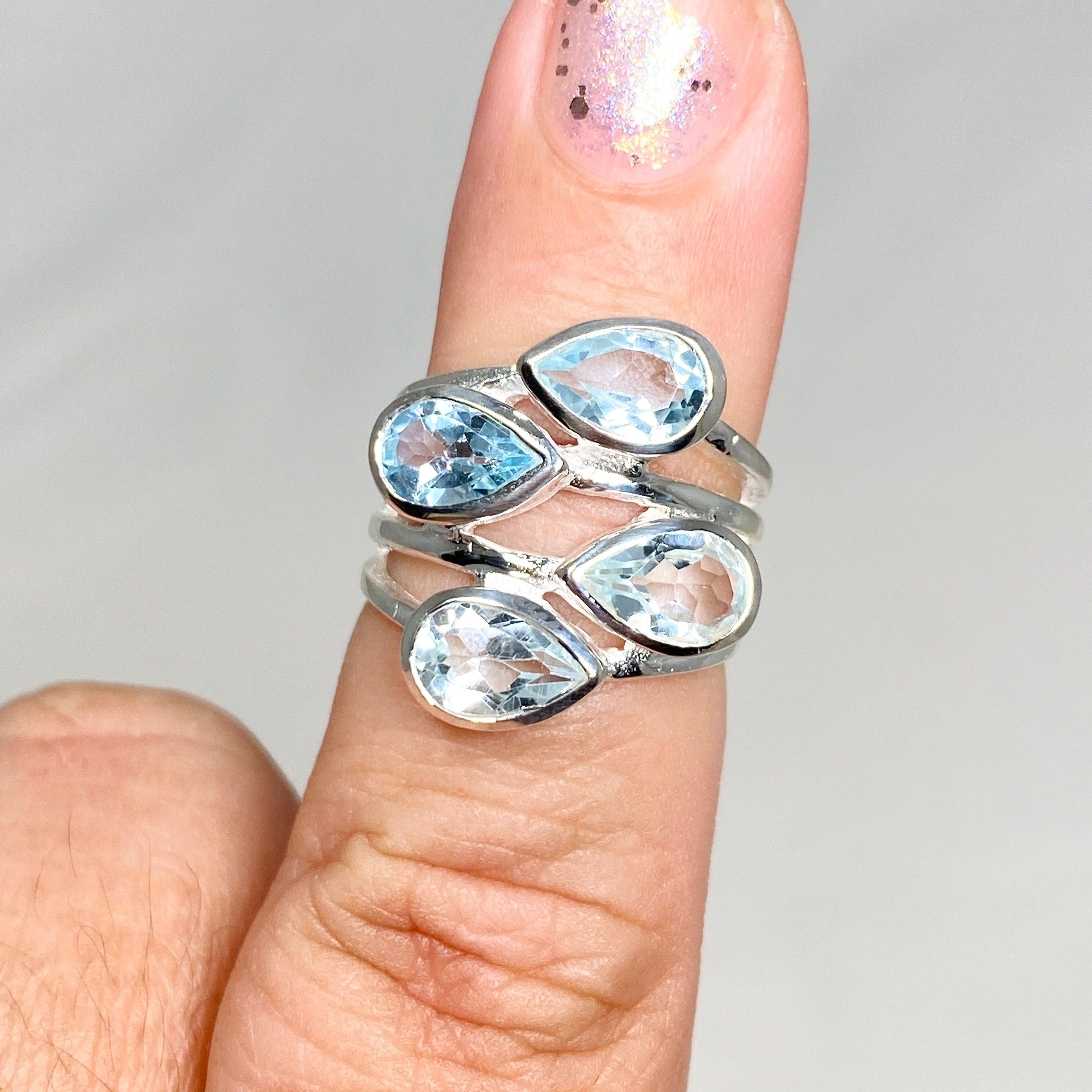 Blue Topaz Multi-Stone Faceted Teardrop Ring R3815 - Elegant Jewelry for Women, Perfect for Weddings, Parties & Special Occasions