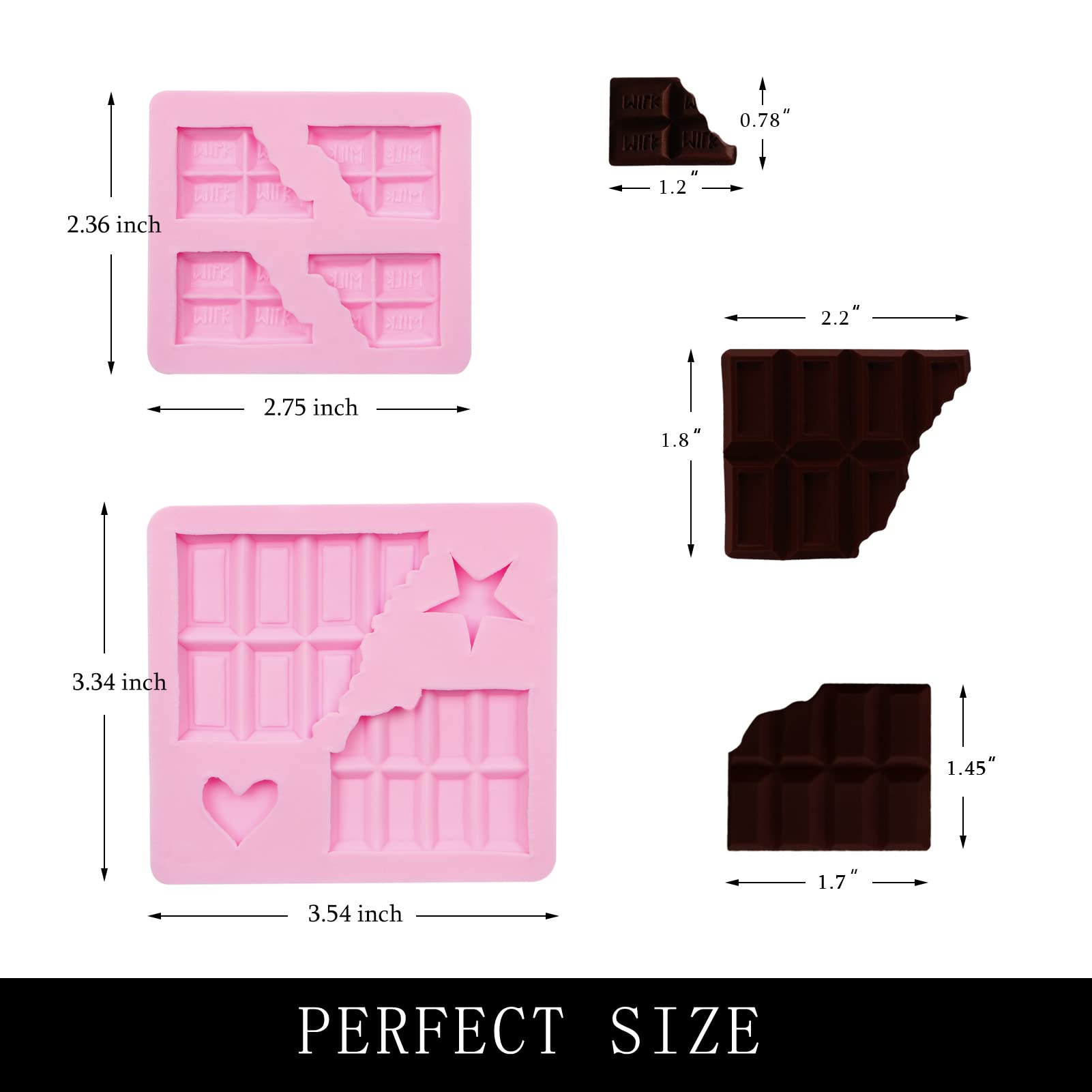 Premium Chocolate Fondant Silicone Molds Set of 2 - Half Chocolate Shape Baking Molds for Cake Decorating, Cupcake Toppers, Candy Making, Soap & Clay Crafts - Perfect for Birthday Parties, Wedding Cakes & DIY Dessert Decorations