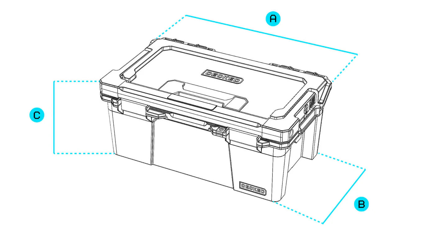 DECKED Sixer 16 D CO Storage Case - Waterproof Tool Organizer for Truck Beds, Camping Gear & Work Equipment - Perfect for Outdoor Adventures & Job Sites