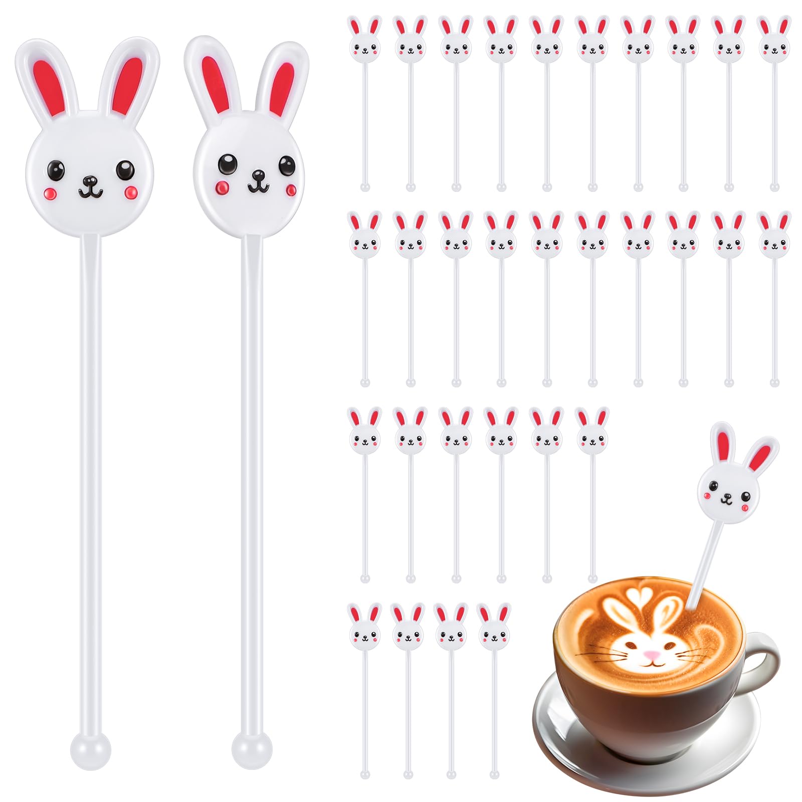 30 Pcs Easter Bunny Drink Stirrers - Plastic Swizzle Sticks for Coffee, Tea & Hot Cocoa - Easter Party Favors & Bar Supplies - Perfect for Easter Celebrations, Brunch, and Holiday Gatherings