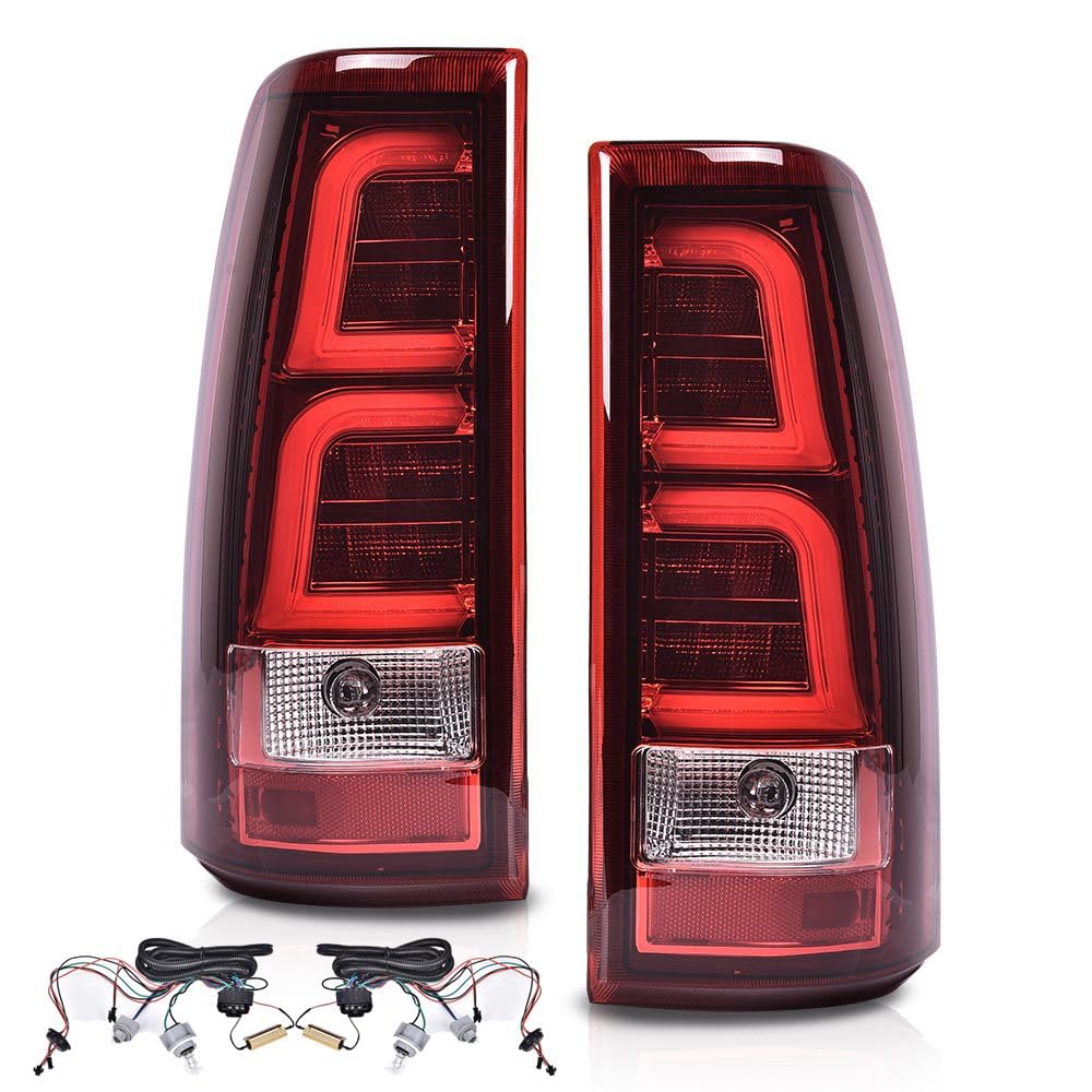 PIT66 LED Tail Lights for Chevy Silverado 2003-2006 - GM2800174 & GM2801174 Replacement - Red Lens with Wiring Harness - Upgrade for Better Visibility & Safety at Night