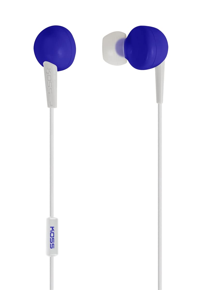 Koss 181040 Keb6i In-Ear Headphones with Mic - Blue Noise Isolating Earbuds for Running, Gym & Travel - High Quality Bass Sound Earphones for iPhone Android Smartphones