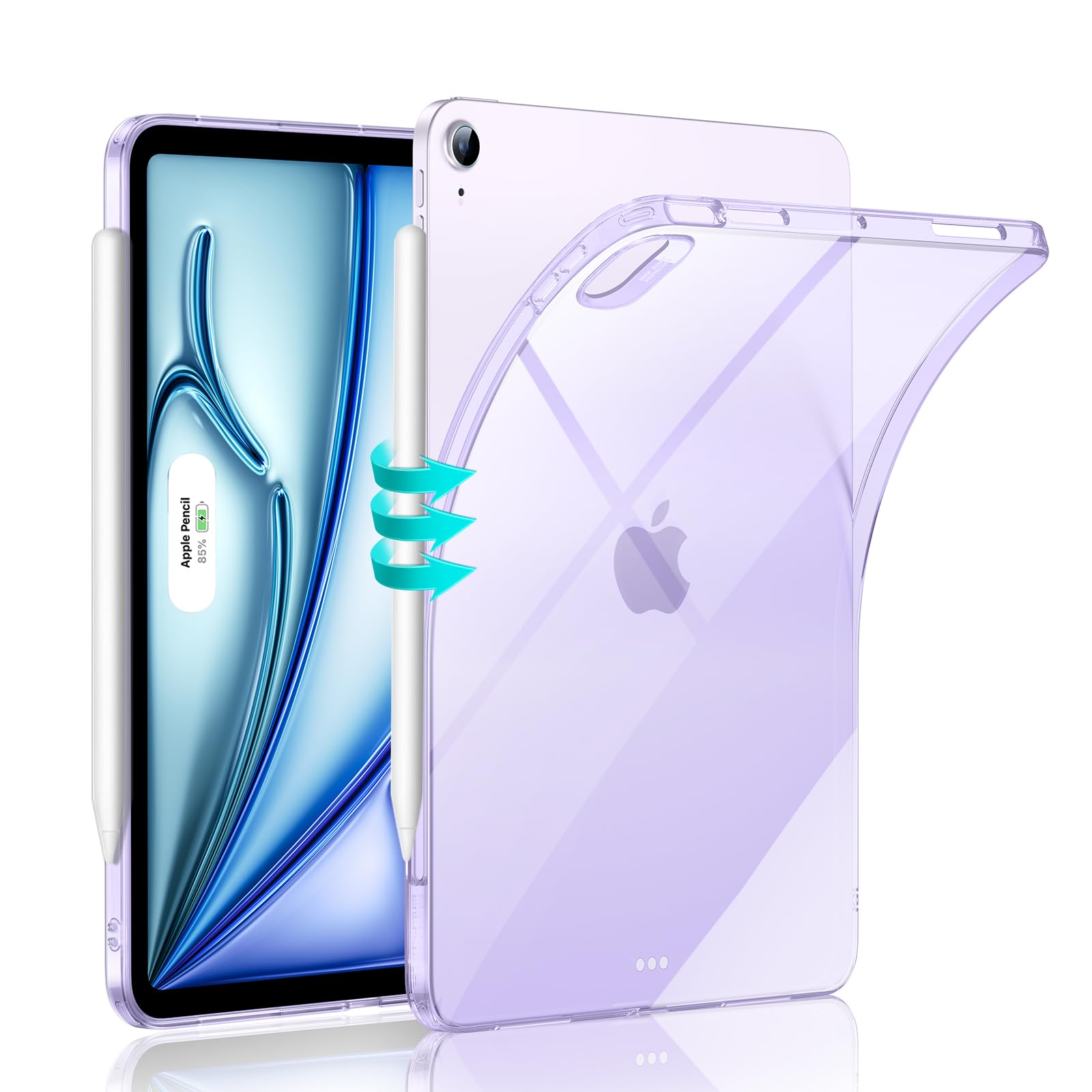 ESR iPad Air 11 Inch Case for M3/M2 (2025/2024) & 7th/6th/5th/4th Gen (2022/2020) - Slim Lightweight Protective Cover with Anti-Yellowing Clear Back, Compatible with Apple Pencil Pro & USB-C Pencil (Clear Purple) - Perfect for Work, School & Travel