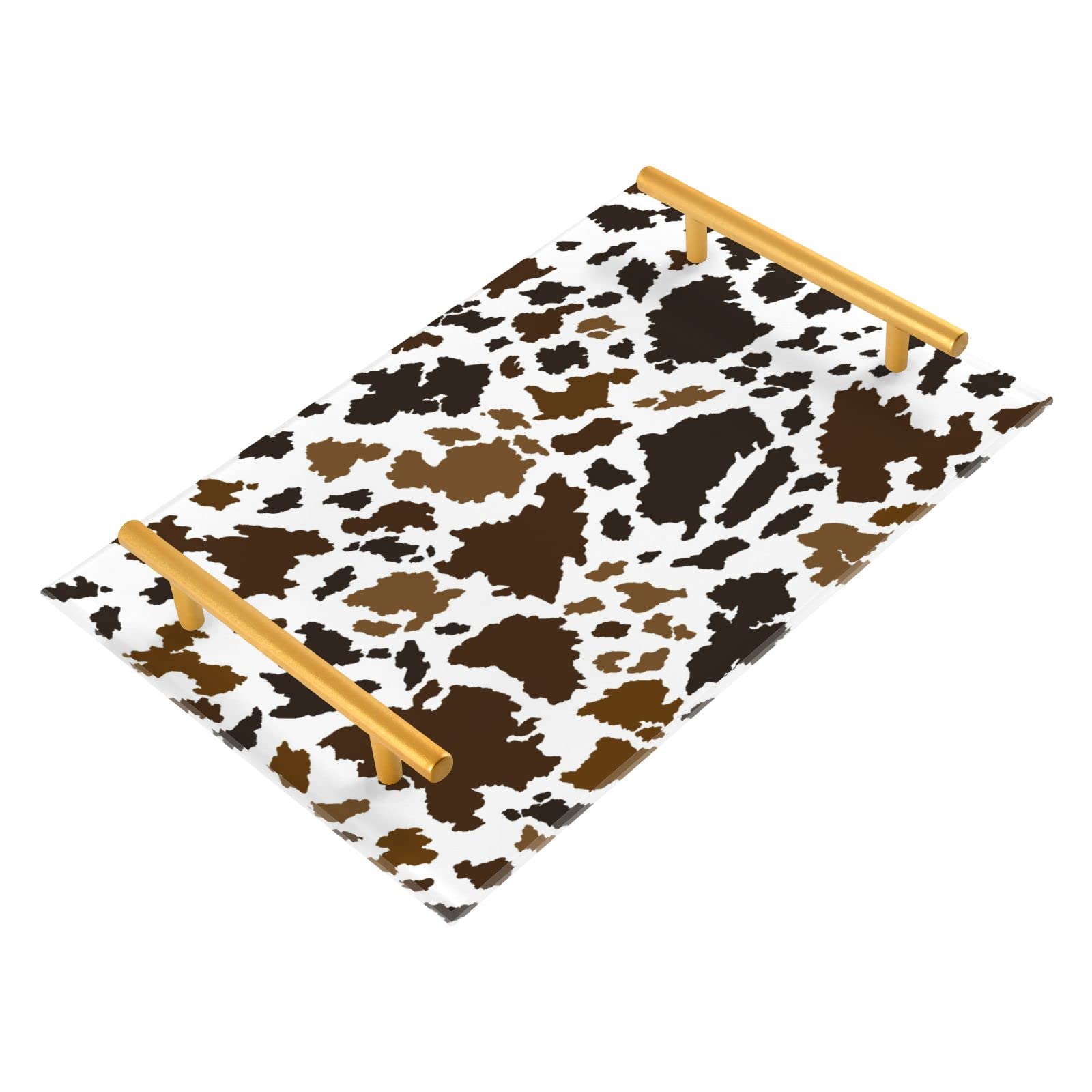 Black & Brown Cow Doodle Vanity Tray - Jewelry Organizer, Perfume Dish, Makeup Storage & Coffee Plate Holder for Bathroom, Kitchen & Dresser Countertops | Perfect for Home Decor & Gift Giving