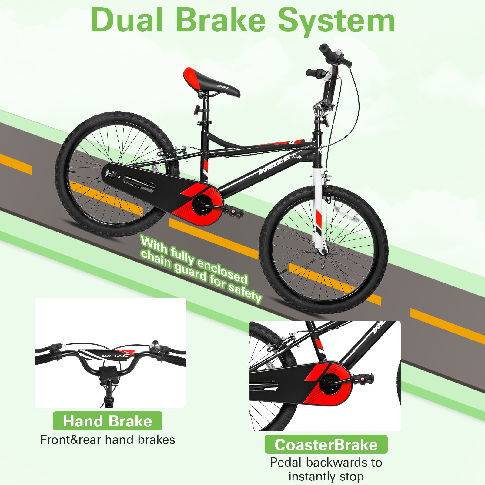 20 Inch Kids Bike for Boys & Girls Ages 6-12 | Adjustable Height 48-62 Inch | Coaster Brake | Red Children's Bicycle - Perfect for Neighborhood Rides, Park Adventures & Learning to Cycle