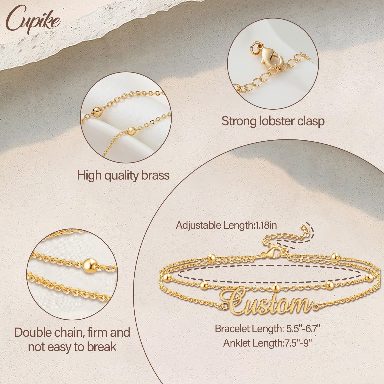Personalized Name Bracelets for Women - Custom 18K Gold Plated Adjustable Name Bracelet & Anklet Set, Engraved Jewelry Gift for Girlfriend, Wife, Daughter | Birthday, Anniversary, Valentine's Day Gift Idea