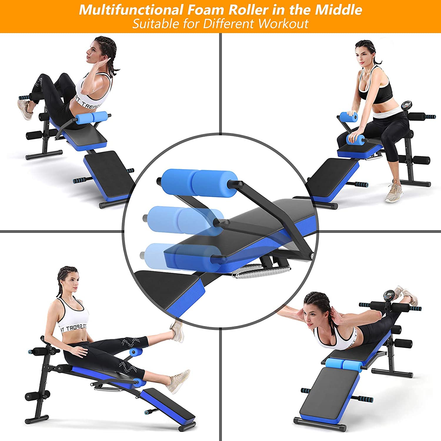 Adjustable Multi-Function Sit Up Bench - 5-Position Weight Bench with Heavy-Duty Steel Frame, Foldable Home Gym Equipment for Strength Training & Core Workouts (Blue & Black) - Perfect for Home Fitness, Small Spaces & Full-Body Workouts