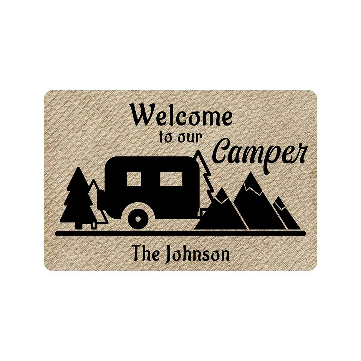 Personalized Welcome to Our Camper Doormat - Custom Name Non-Slip Indoor/Outdoor Travel Mat 24x16 Inches - Perfect for RV, Trailer & Vacation Home Entryways