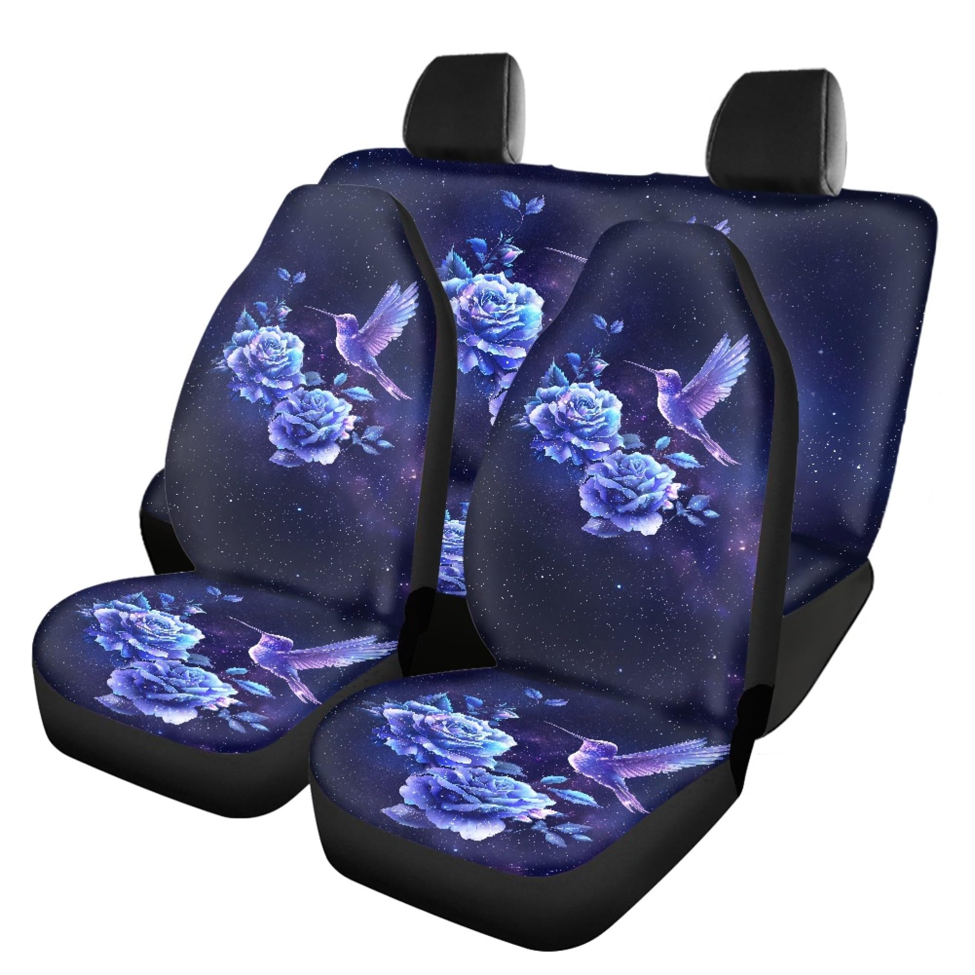 Belidome Hummingbird Car Seat Covers Full Set - 4PC (2 Front + 2 Back) Stretchable Protective Cushion for Women | Soft Comfort Auto Accessories & Interior Decor | Perfect for Daily Commute, Road Trips & Car Protection