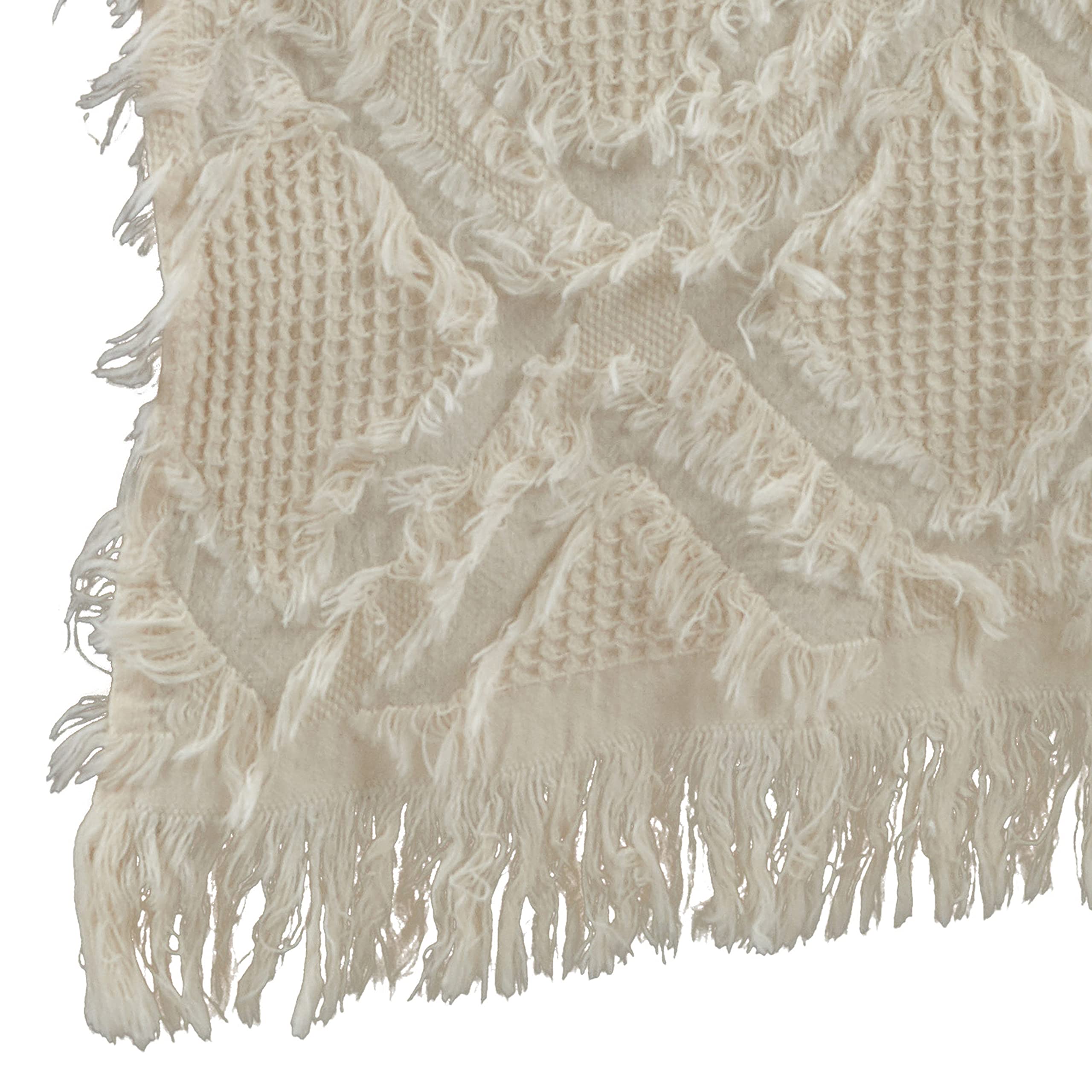 SARO LIFESTYLE Ivoryline Collection Fringe Waffle Weave Table Runner - 16