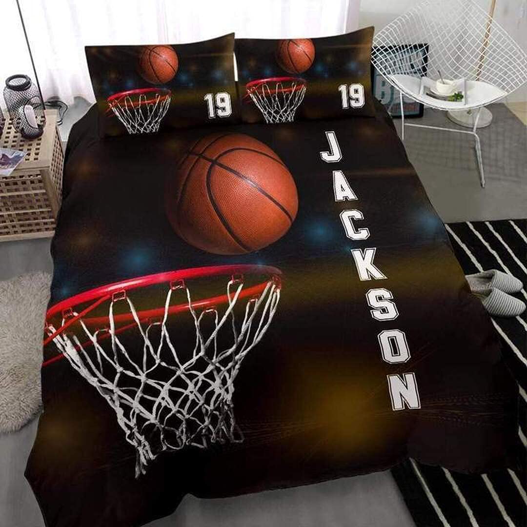 Personalized Basketball Bedding Set with Hoop Design - Custom Name Comforter for Boys, Girls, Kids & Teens - Perfect Birthday Gift for Young Basketball Players - Ideal for Bedroom Decor & Sports-Themed Rooms