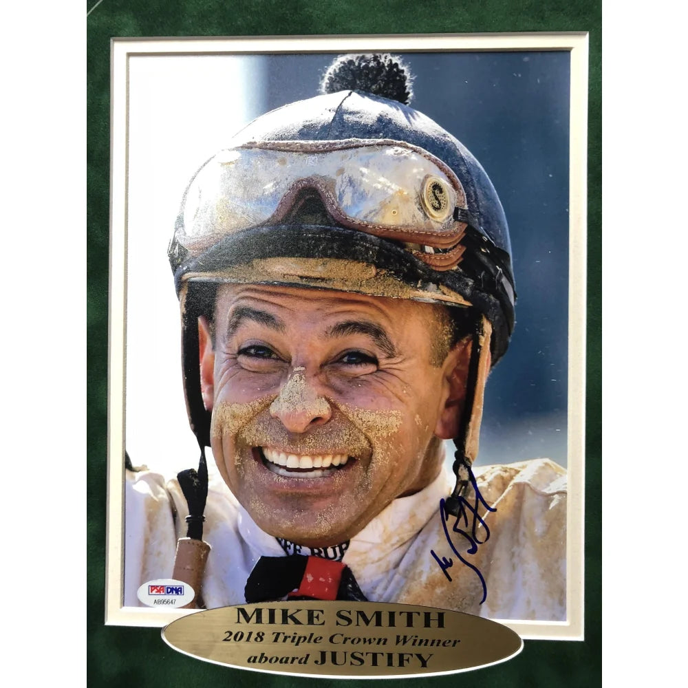 Mike Smith Triple Crown Framed Signed 8x10 Photo - Authentic Justify COA PSA/DNA with Ticket - Perfect for Sports Memorabilia Collectors & Horse Racing Fans