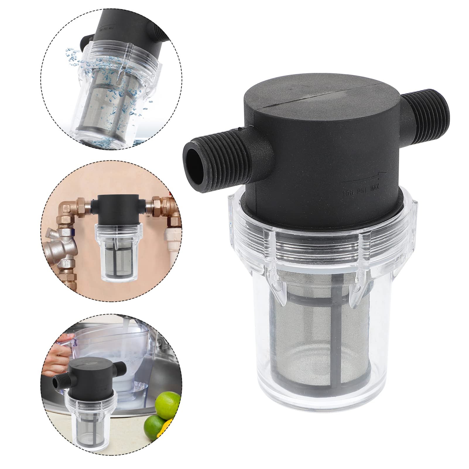 1Pc Black Water Hose Filter - Pre-Filter Mesh Strainer for Water Pump & Cleaner | Outdoor Gardening, Car Washing & Home Use