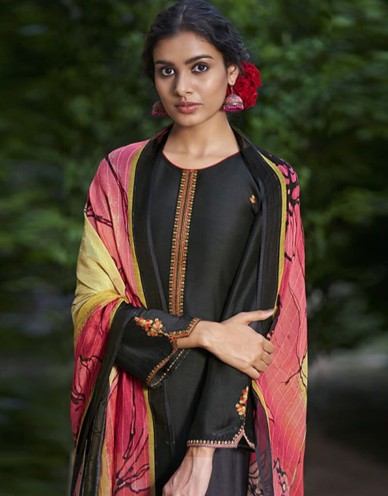 Black Sharara Style Suit Pure Silk - Elegant Traditional Outfit for Weddings, Parties & Special Occasions
