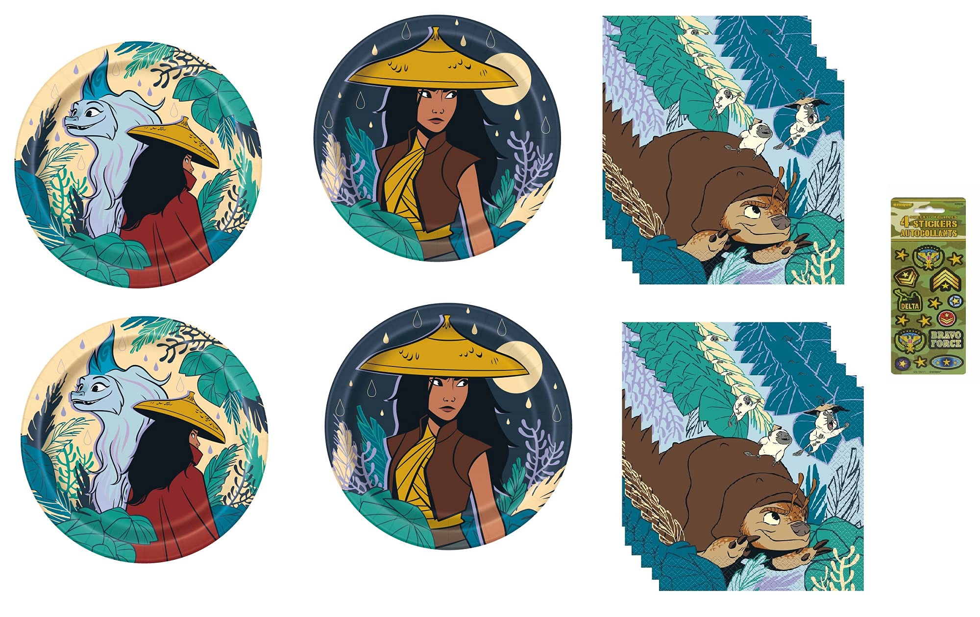 Raya and The Last Dragon Birthday Party Supplies Set - 16 Dessert Plates, 16 Lunch Plates, 32 Napkins for Kids Birthday Celebration & Themed Decorations