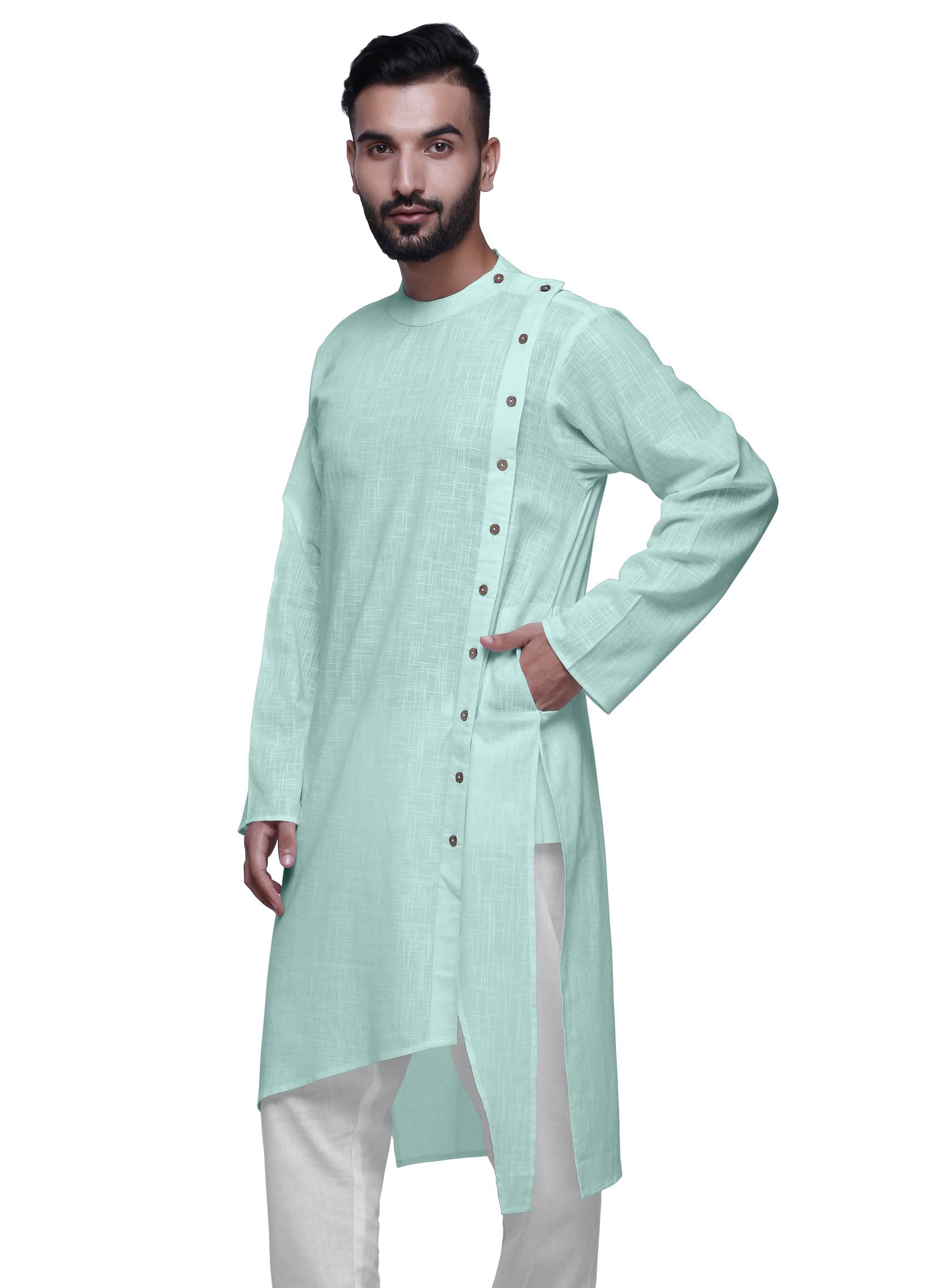 Atasi Men's Long Sleeve Kurta - Solid Satin Slub Design, Elegant Long Kurta Shirt for Festive Occasions & Weddings