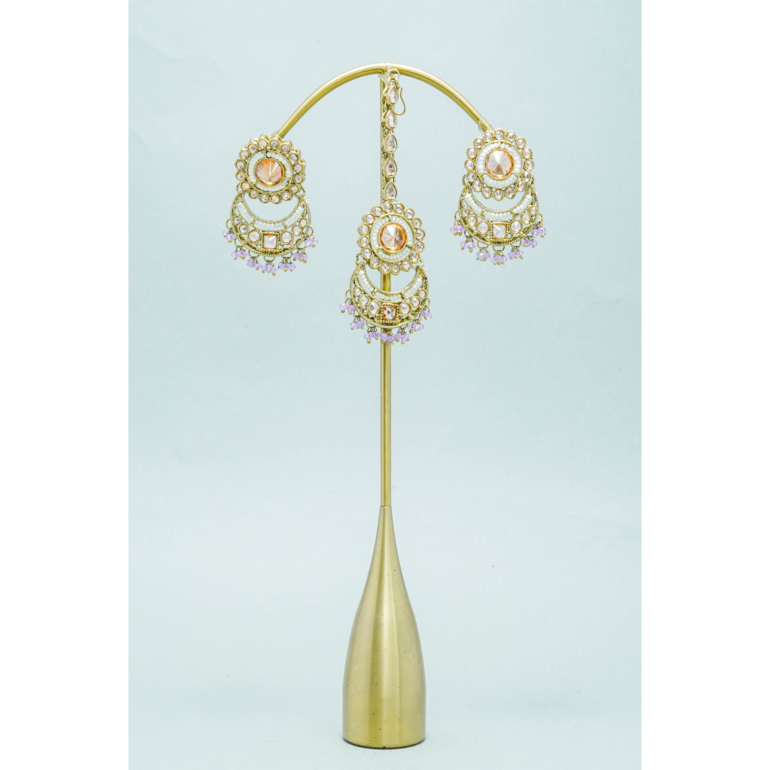 VANITA Polki Earrings and Tikka Set - Traditional Indian Jewelry for Weddings, Parties & Festive Occasions