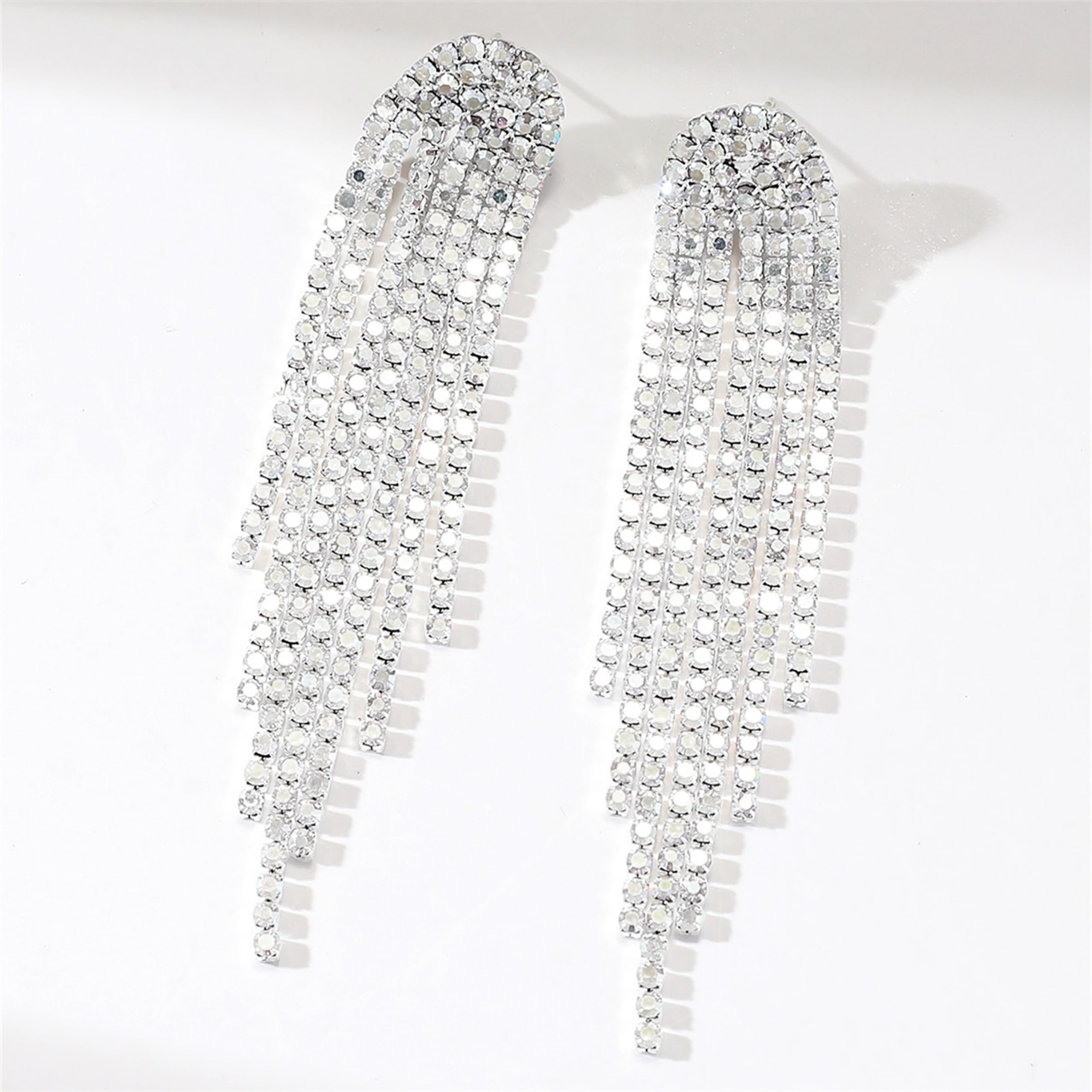 Sparkling Silver Rhinestone Tassel Drop Earrings for Women - Elegant Crystal Fringe Dangle Earrings | Perfect for Prom, Weddings, Parties & Mother's Day Gifts 2024 | Dressy Evening Wear & Special Occasion Jewelry