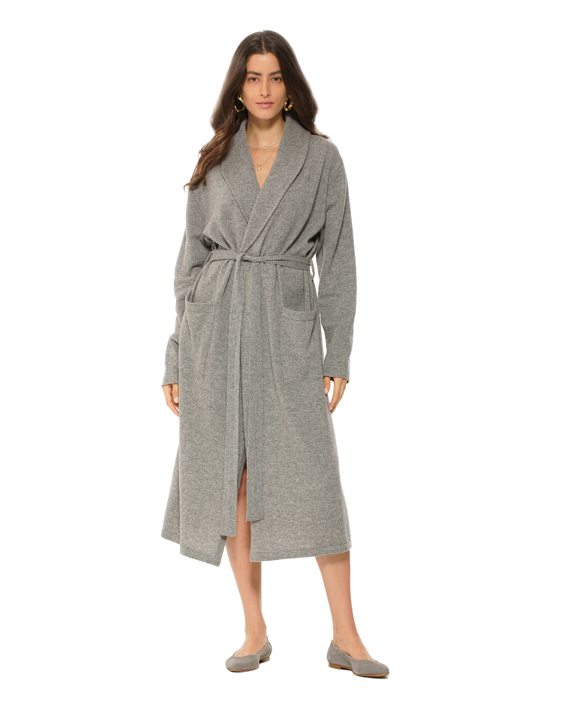 Luxury Women's Pure Cashmere Knit Robe - Soft & Warm Lemon Yellow Winter Loungewear for Spa, Home & Gift Giving