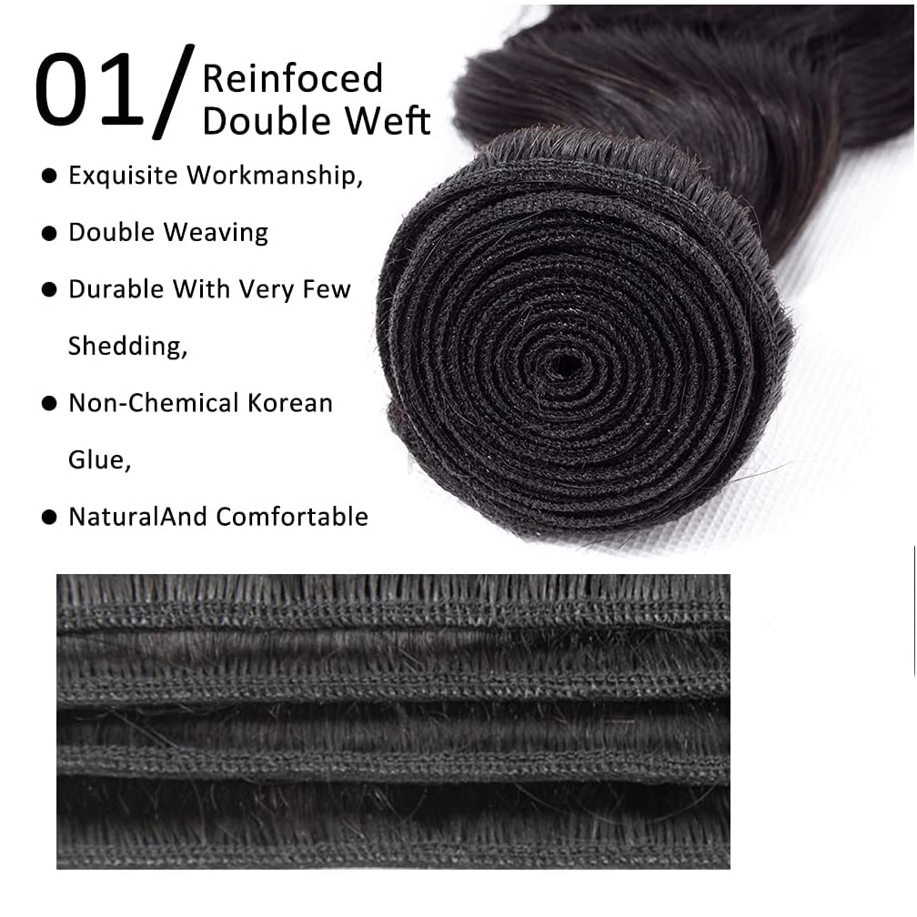 Brazilian Virgin Human Hair Bundles 22 24 26 Inch - Loose Deep Wave Hair Extensions for Black Women | Natural Black Hair Weave for Styling & Volume | Perfect for Daily Wear, Parties & Special Occasions