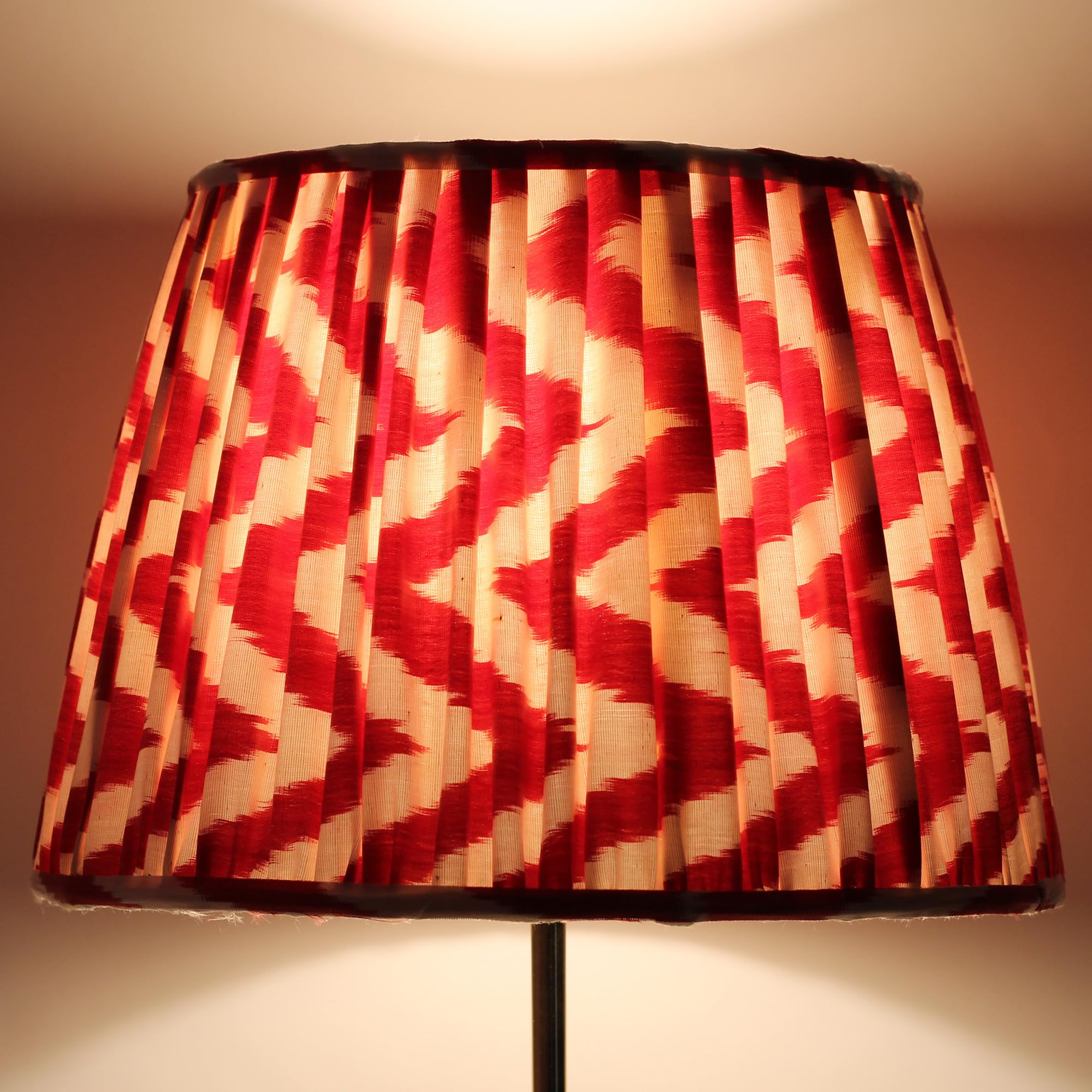 Vibrant Red Ikat Pleated Spider Fitter Lamp Shade - 13.7