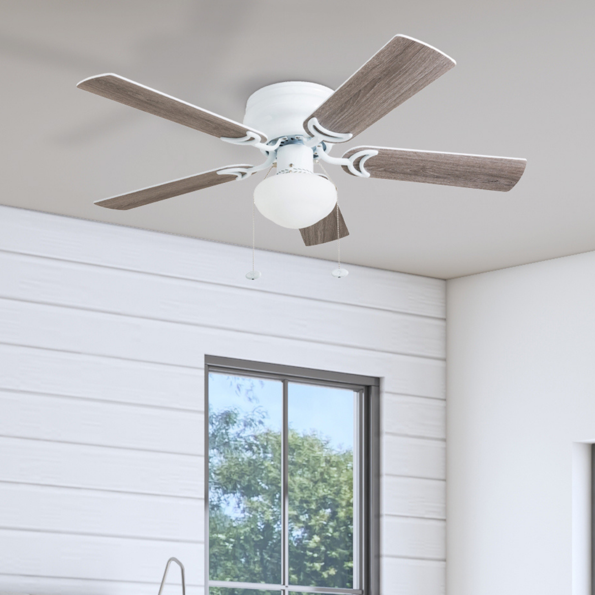 42 Inch Alvina White Ceiling Fan with Pull Chain - Modern Indoor Cooling Fan for Living Room, Bedroom, and Office
