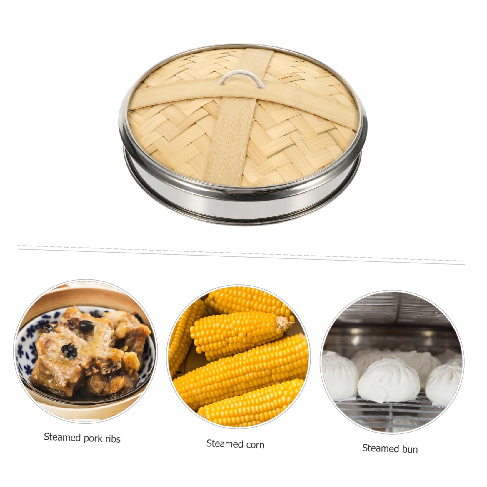 Cabilock 1-Piece Bamboo Steamer Basket Set - Stainless Steel & Wooden Dim Sum Steamer with Lid - Perfect for Dumplings, Buns, Vegetables & Asian Cooking