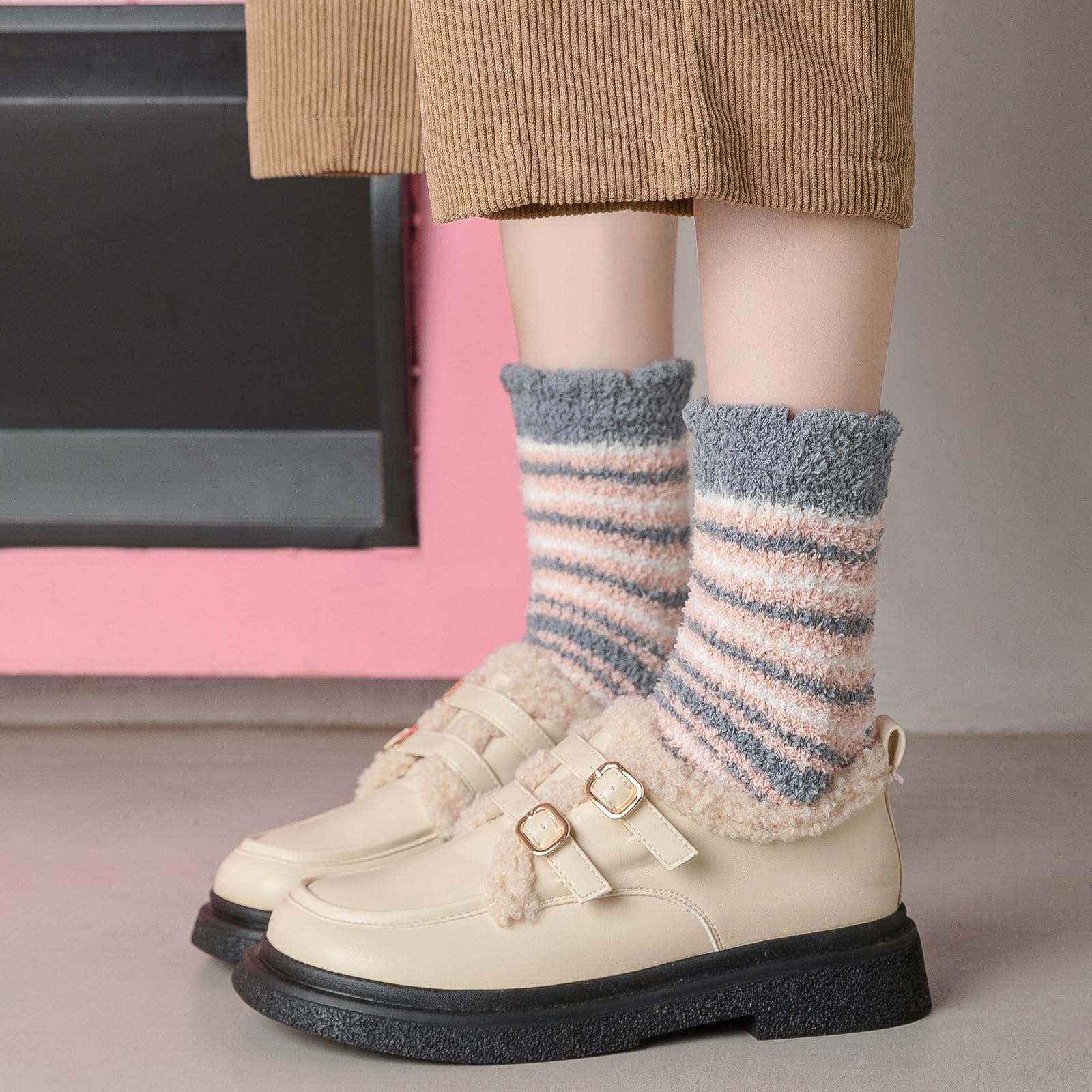 Women's Fuzzy Slipper Socks - Ultra Soft Fluffy Warm Cozy Winter Socks for Indoor & Outdoor Use - Perfect for Home, Office, Yoga and Cold Weather Comfort