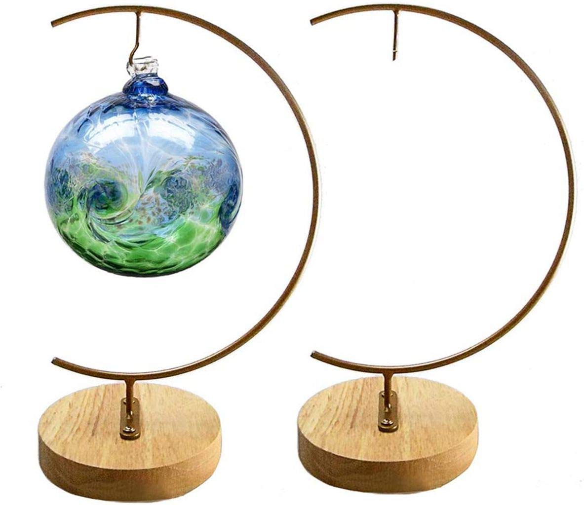 Archi G-Shaped Iron Pothook Display Stand for Hanging Glass Globes, Air Plants & Terrariums - Rustic Wood Base Home Decor for Christmas, Wedding & Boho Room Decoration