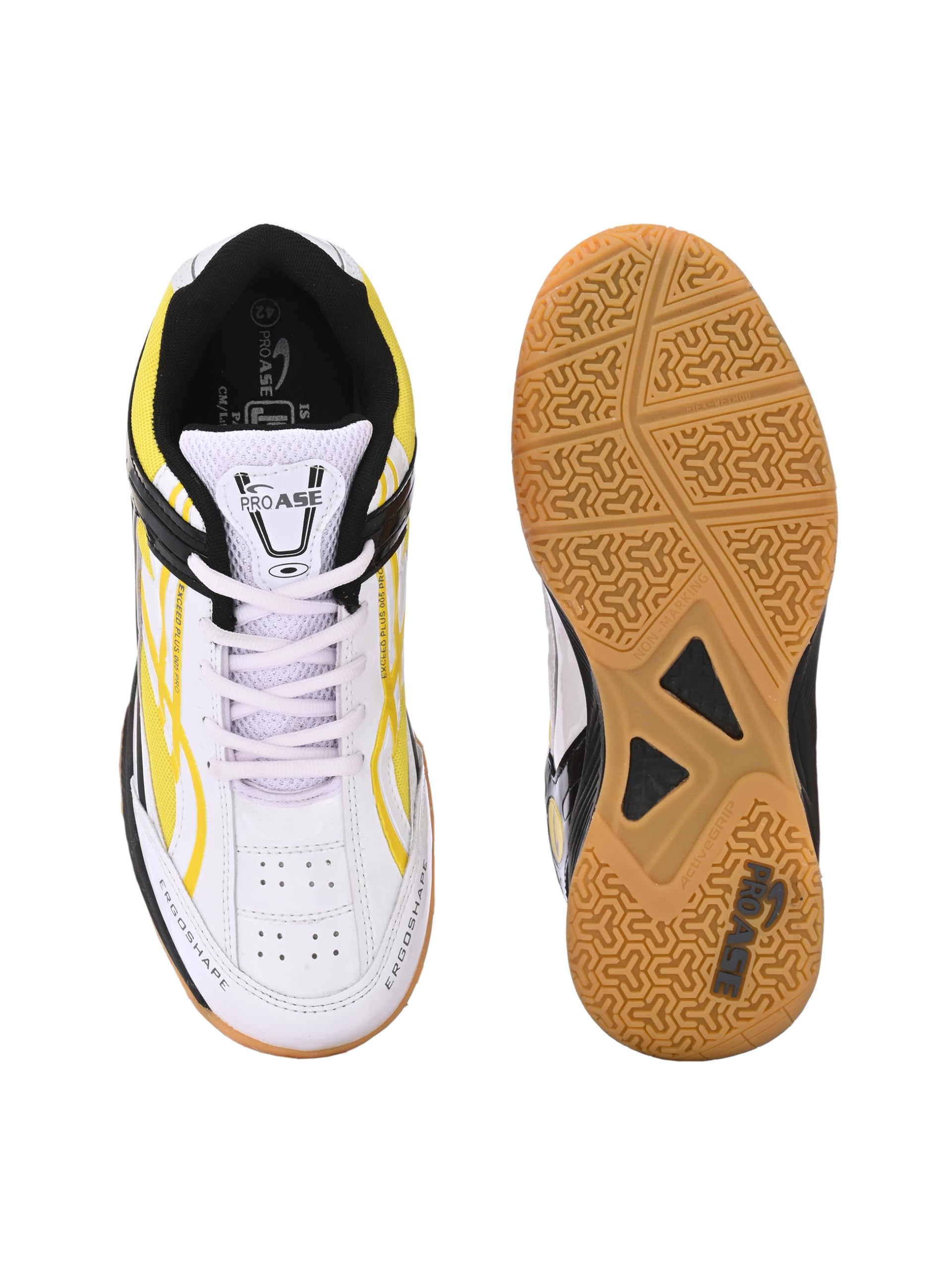 Pro ASE Non-Marking Badminton Shoes - Lightweight & Durable Indoor Court Shoes for Squash, Table Tennis, Pickleball | X-Cushion Technology, Active Grip Sole & Toe Assist | Men's Women's Unisex Sports Shoes in Yellow, Red, Green | Perfect for Gym, Club & Tournament Play