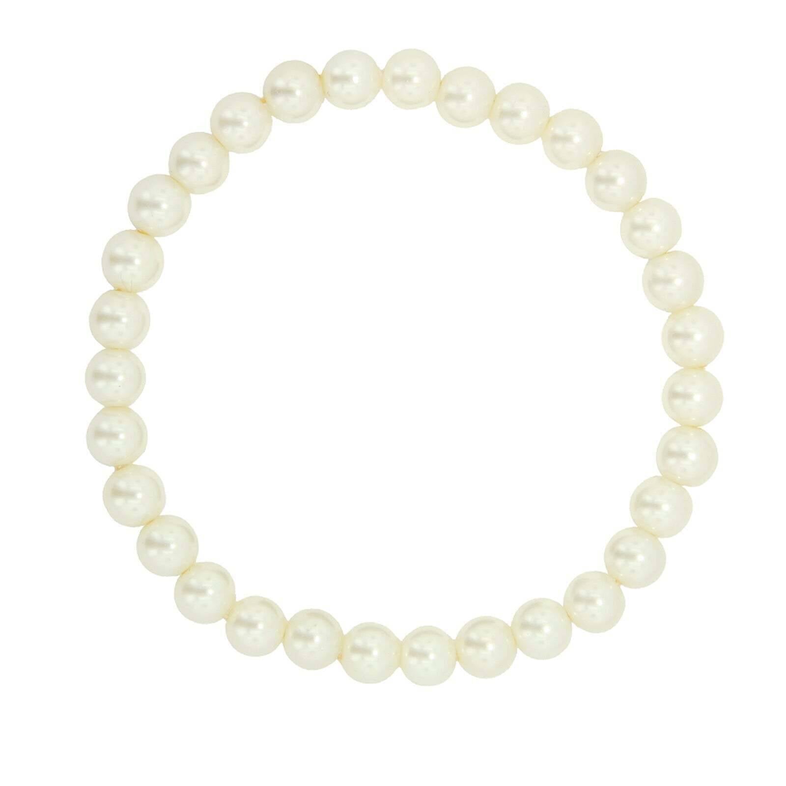 1928 Bridal White 8mm Faux Pearl Stretch Bracelet for Women - Elegant Pearl Jewelry for Weddings, Prom & Special Occasions