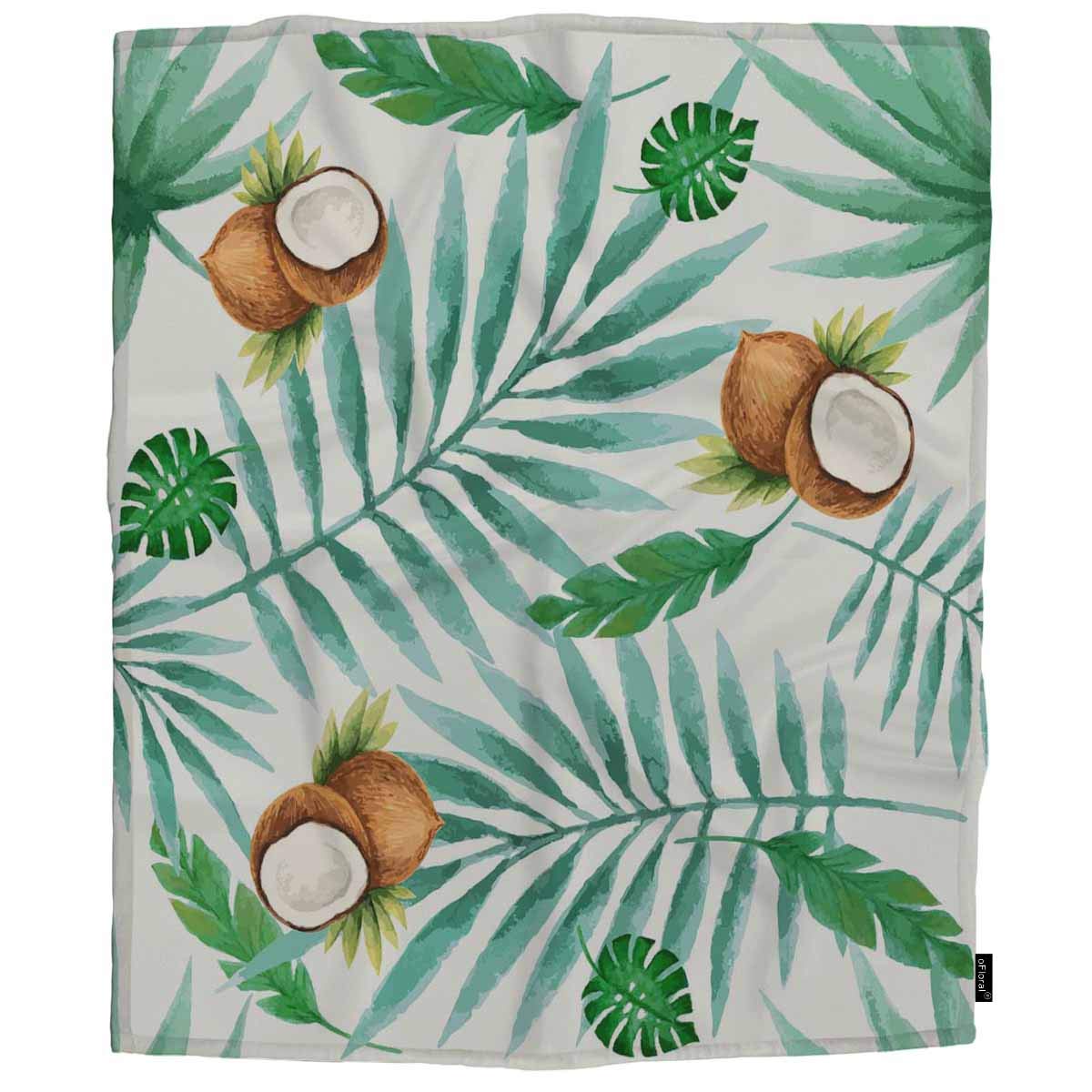 Floral Palm Fruit & Hibiscus Fleece Throw Blanket for Girls, Boys, Babies & Kids - Hawaii Tropical Jungle Design Cozy Blanket (30x40 Inches) - Perfect for Bed, Sofa, Couch, Car Travel & Nursery Decor
