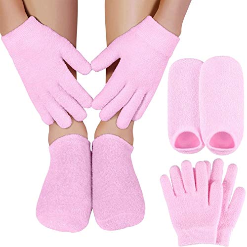 Moisturizing Gel Socks & Gloves Set - Hydrating Hand & Foot Care for Soft Skin - Whitening Beauty Treatment - Spa Quality Cotton Heel Pads - Perfect for Nighttime Skincare Routine & Relaxing At-Home Spa Days