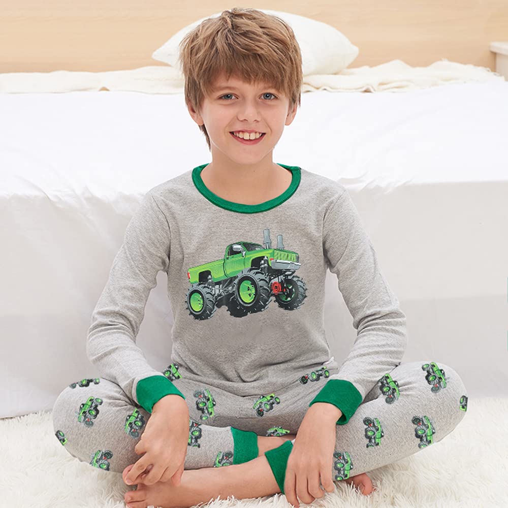Boys' 2-Piece Cotton Pajama Set with Monster Truck & Dinosaur Print - Soft Sleepwear for Toddlers Ages 2-7 Years | Perfect for Bedtime & Lounging