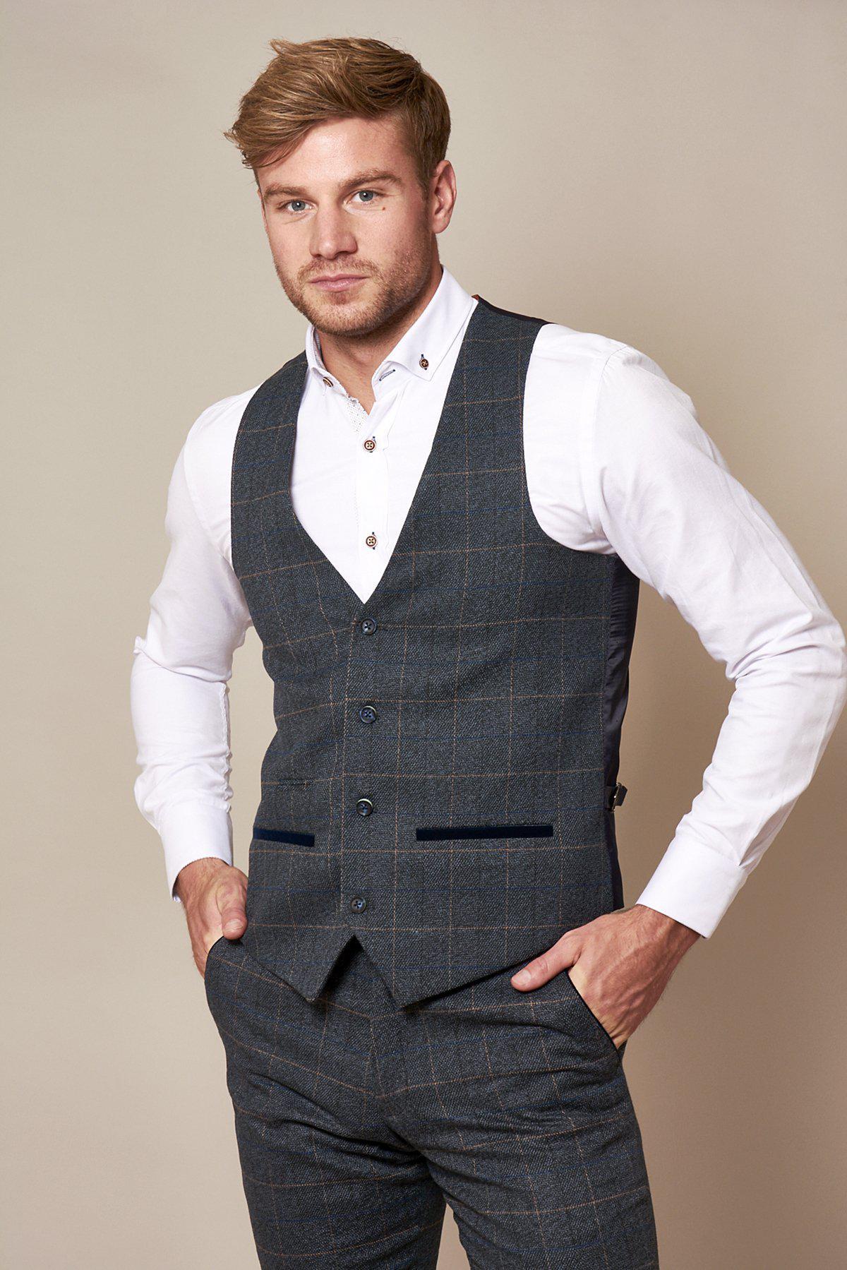 Alex Beresford Blue Tweed Check Suit - Stylish Men's Formal Blazer & Pants Set for Weather Presenters, TV Hosts & Business Professionals
