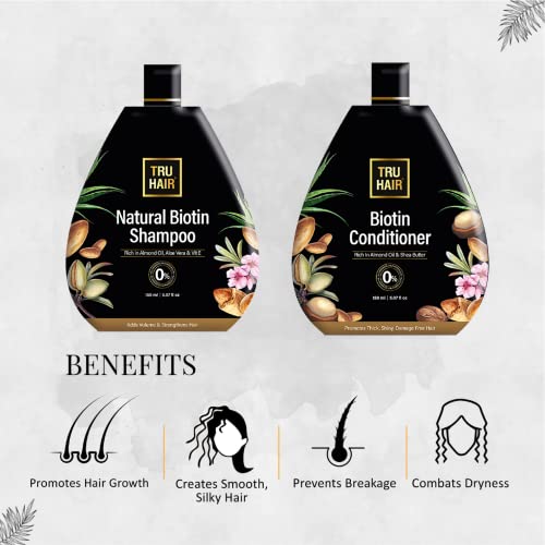 Tru Hair Biotin Shampoo & Conditioner Set for Hair Growth - Smooth, Shiny, Voluminous Hair | Paraben Free, Silicone Free, LLP Free | Perfect for Daily Hair Care & Thinning Hair Treatment