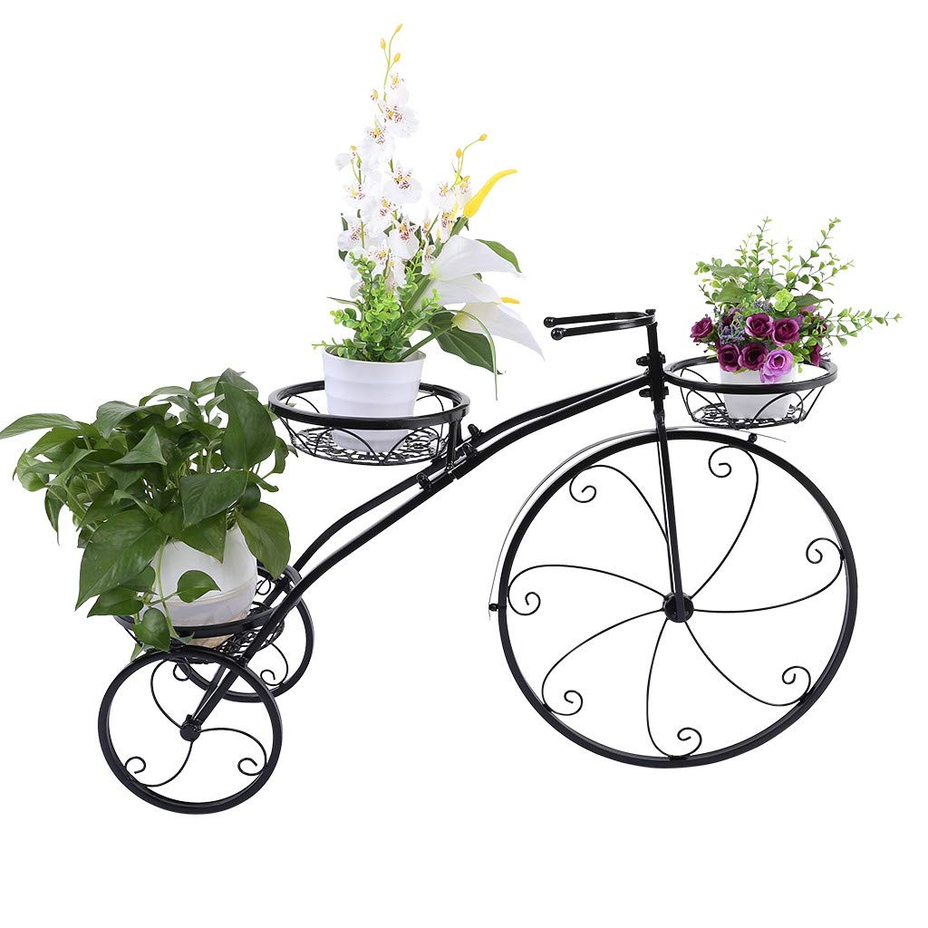 ETHY Parisian Style Black Tricycle Plant Stand - 32.3x20x9.4in Flower Pot Cart Holder for Indoor/Outdoor Use, Perfect for Home Garden, Patio Decor, Housewarming & Mother's Day Gifts for Plant Lovers