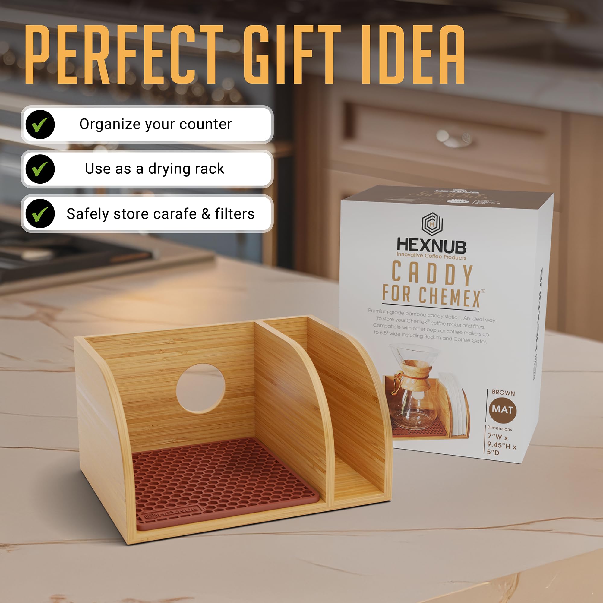 HEXNUB Bamboo Coffee Dripper Stand - Universal Holder for Chemex, Bodum, Cosori Pour Over Coffee Makers with Heatproof Base | Perfect for Home Brewing, Specialty Coffee Shops & Barista Stations