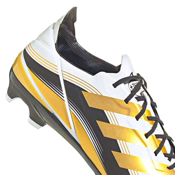 Adidas Gamemode Firm Ground Soccer Cleats for Men - Lightweight Football Shoes with Enhanced Traction (Cloud White/Gold Metallic) - Perfect for Competitive Matches & Training Sessions
