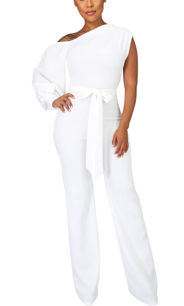 JTNFairy Women's Summer One Shoulder Stretchy Jumpsuit - High Waist Wrap Romper with Pockets | Casual & Dressy Outfit for Beach, Party & Vacation