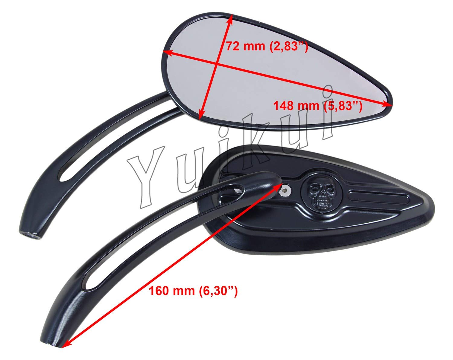 Universal Chrome & Black Durable Skull Teardrop Rear View Mirrors for Ducati Multistrada & Streetfighter - Motorcycle Safety Upgrade for Urban & Highway Riding