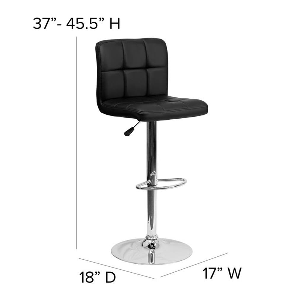 Black Adjustable Bar Stools Set of 2 - Home Square Quilted Counter Height Stools for Kitchen Island, Breakfast Bar & Home Decor