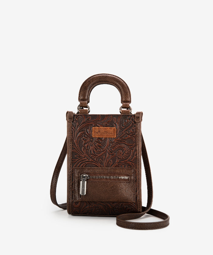 Montana West Genuine Leather Tooled Mini Crossbody Purse for Women - Stylish & Compact Handbag for Daily Use, Travel, and Casual Outings